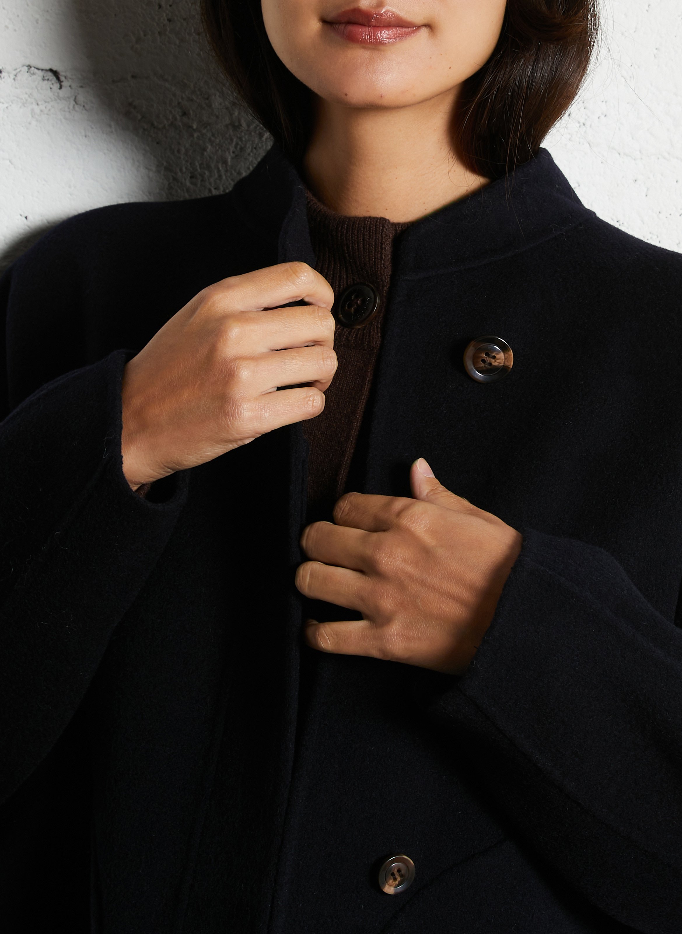 Manteau col rond en laine mélangée  SOEUR Bleu