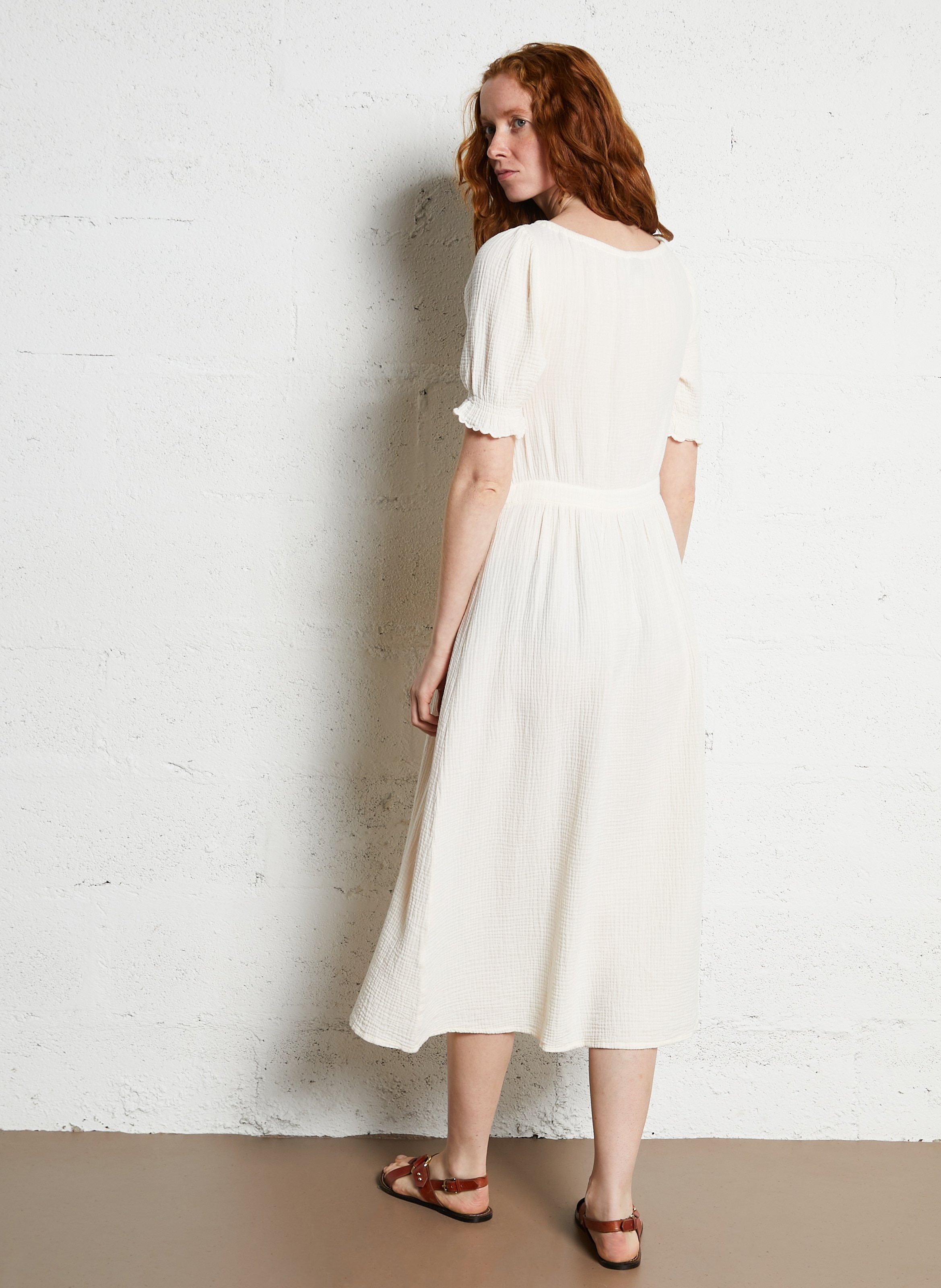 Long organic cotton round-neck dress EMILE ET IDA Beige