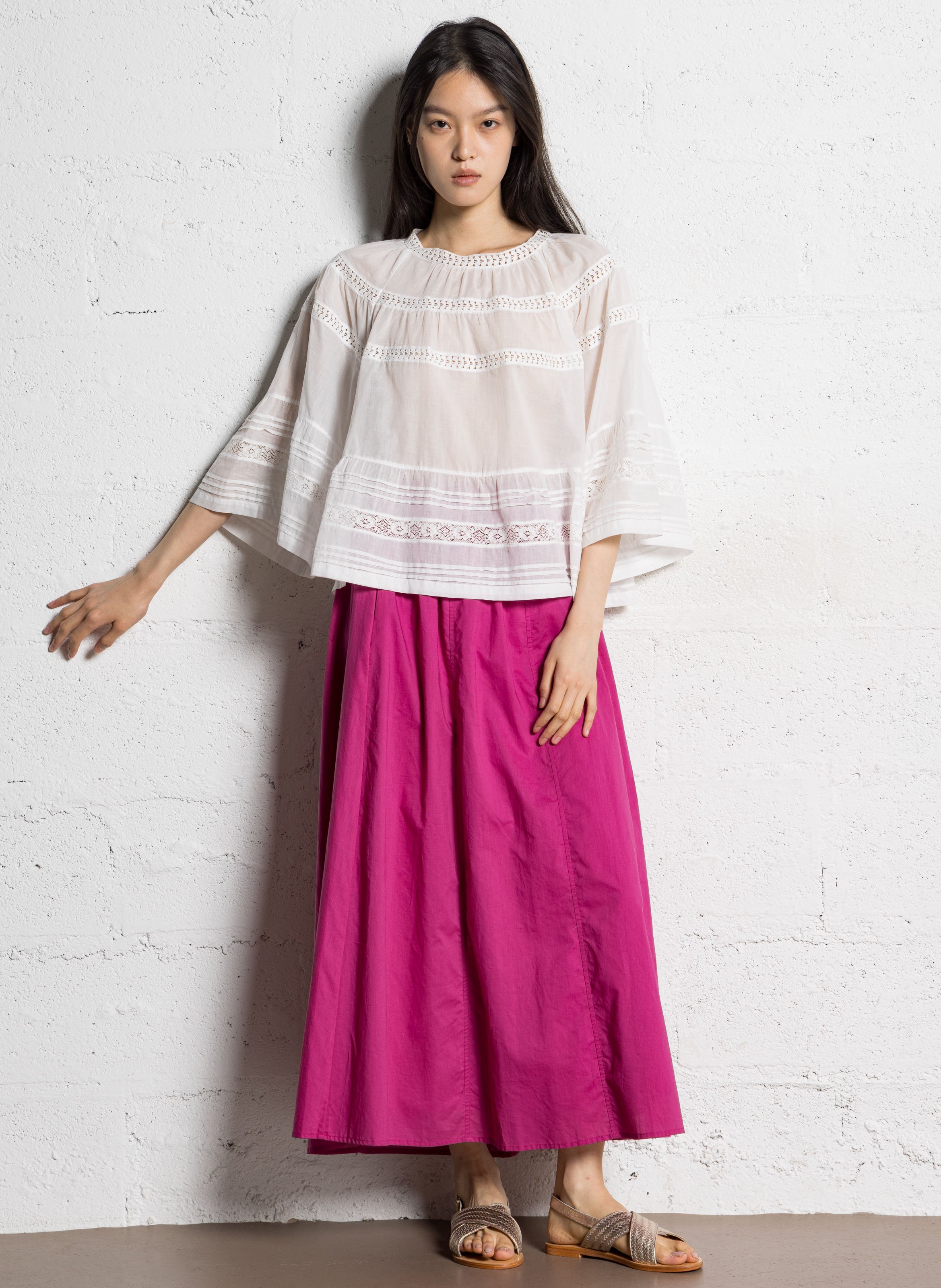 Flared cotton midi skirt JC SOPHIE Pink