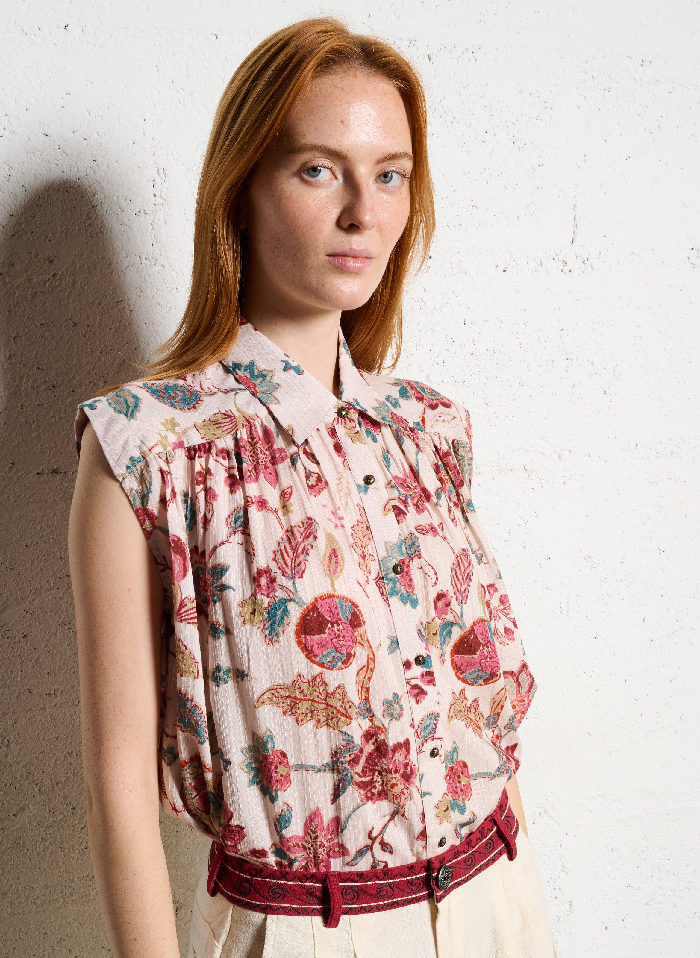 Straight printed shirt with classic collar MAISON HOTEL Pink
