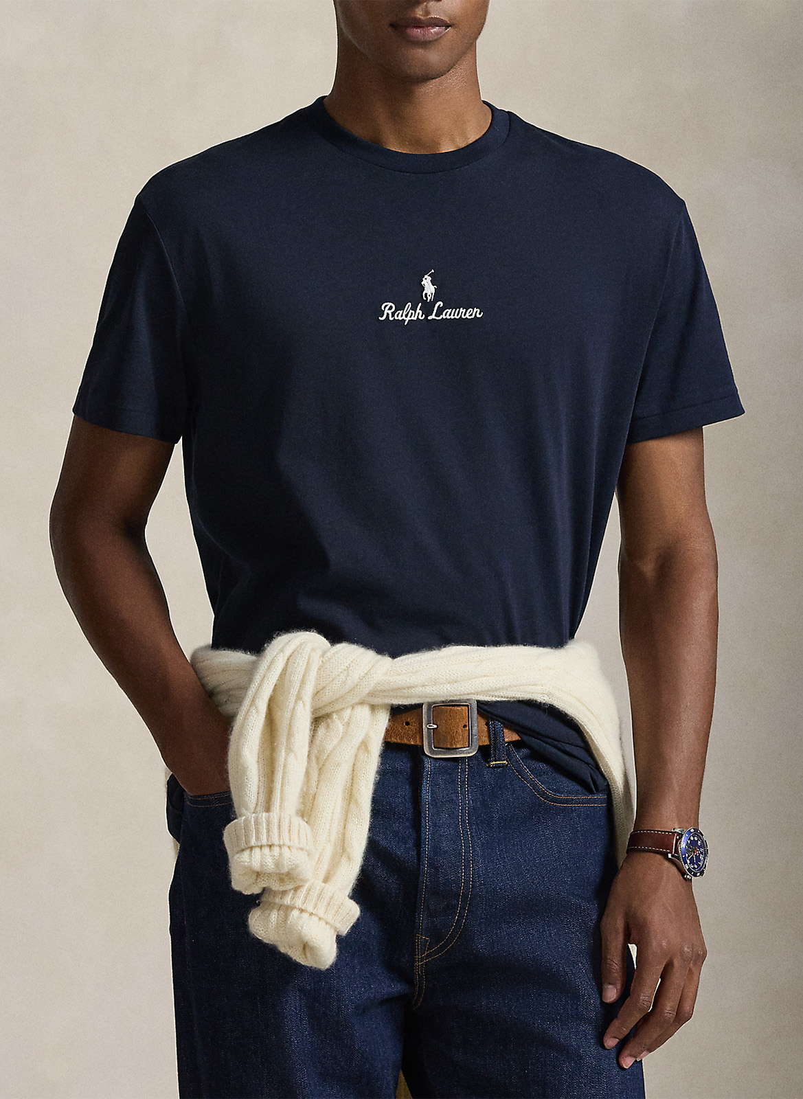 Tee-shirt col rond en coton POLO RALPH LAUREN Bleu