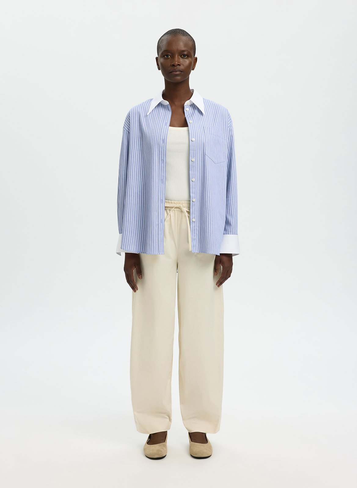 Pantalon large en coton bio mélangé SELECTED Beige