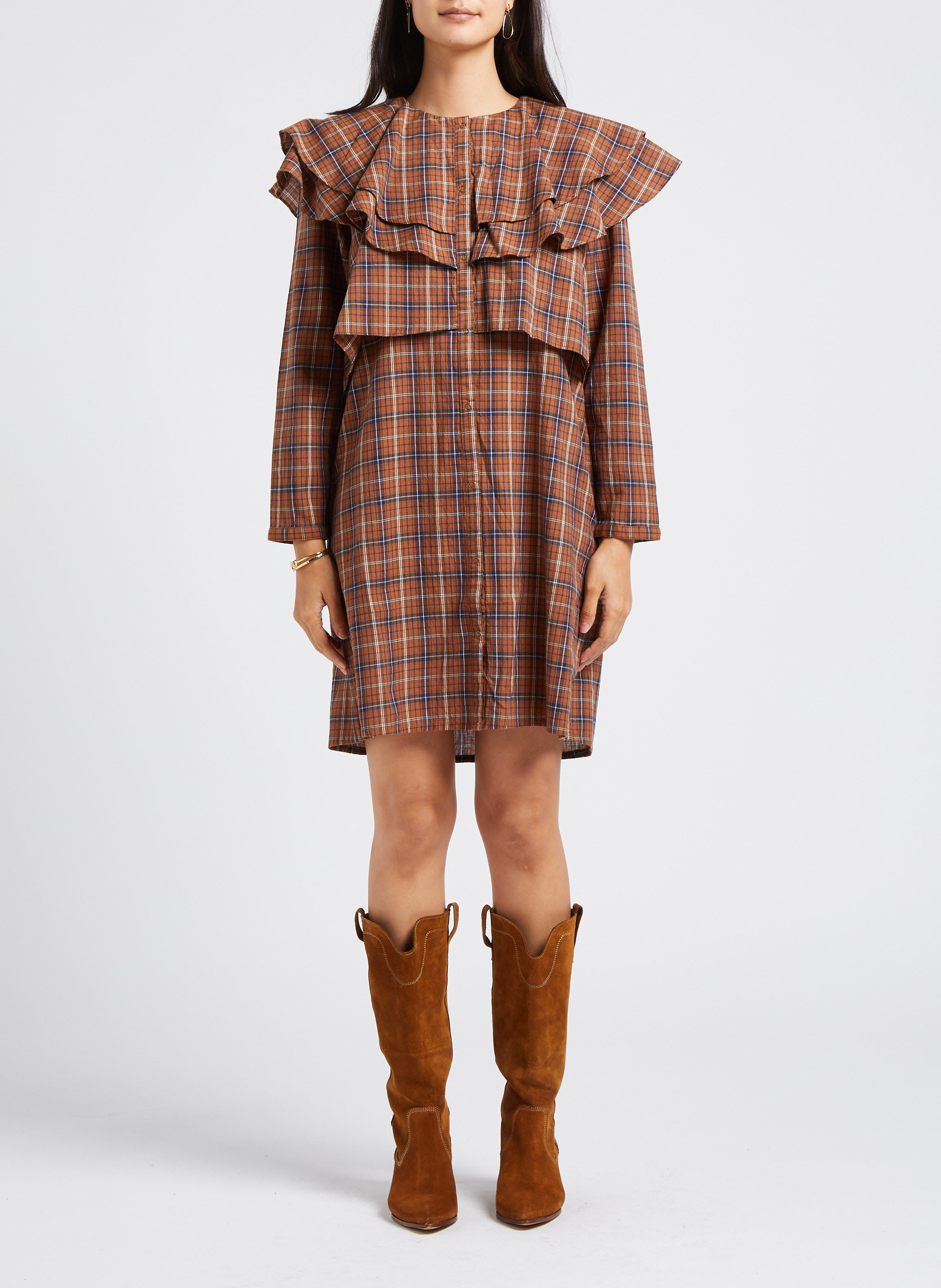 Robe droite col rond en coton BELLEPIECE Marron