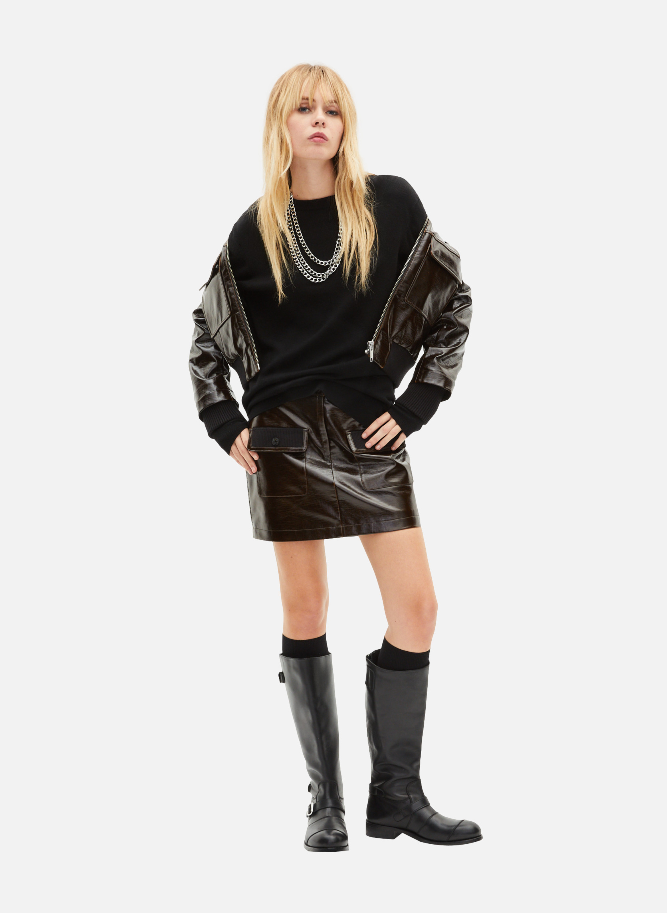 Short vinyl skirt THE KOOPLES Brown