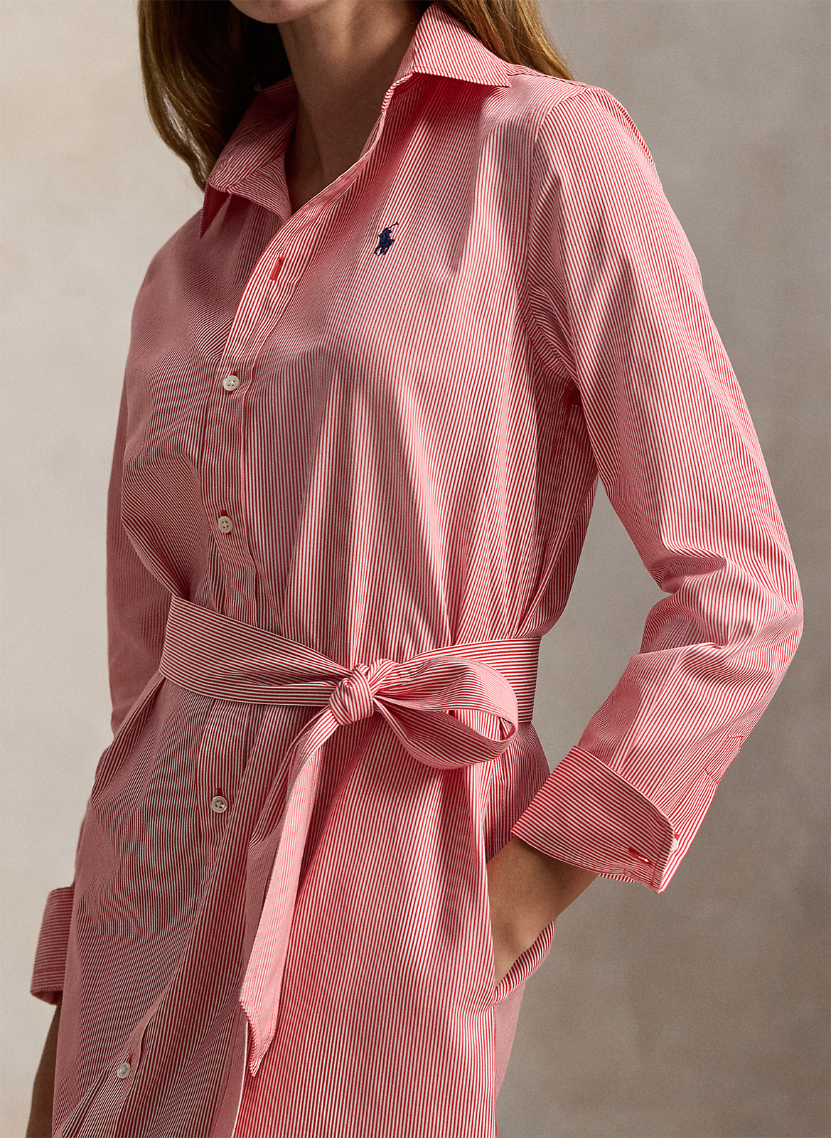 Long cotton dress with classic collar POLO RALPH LAUREN Red