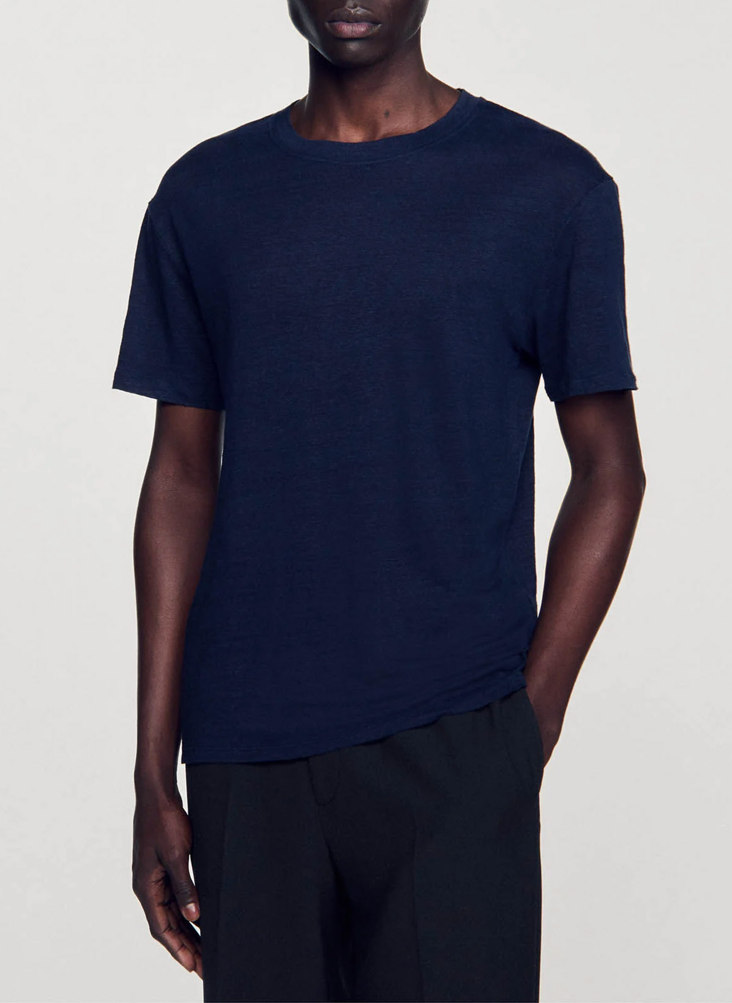 Regular-fit, linnen T-shirt met ronde hals SANDRO Blauw