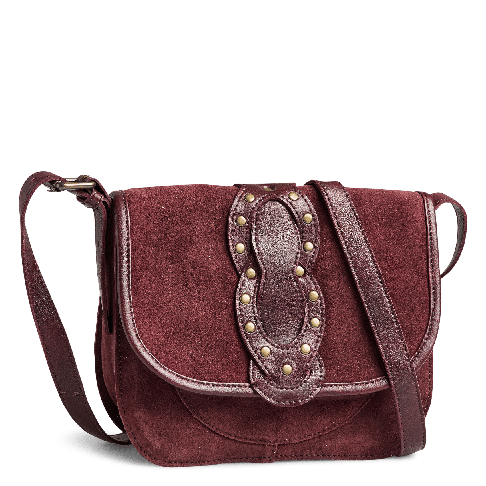 Sac bandoulière en cuir velours PIECES Rouge