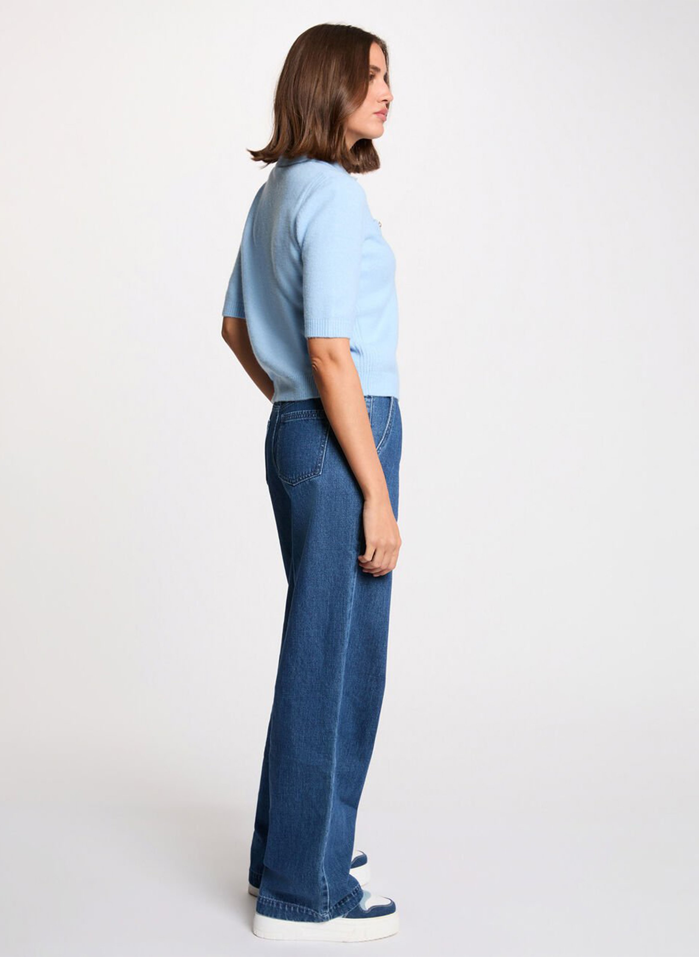 Short-sleeved solid knit polo MORGAN Blue