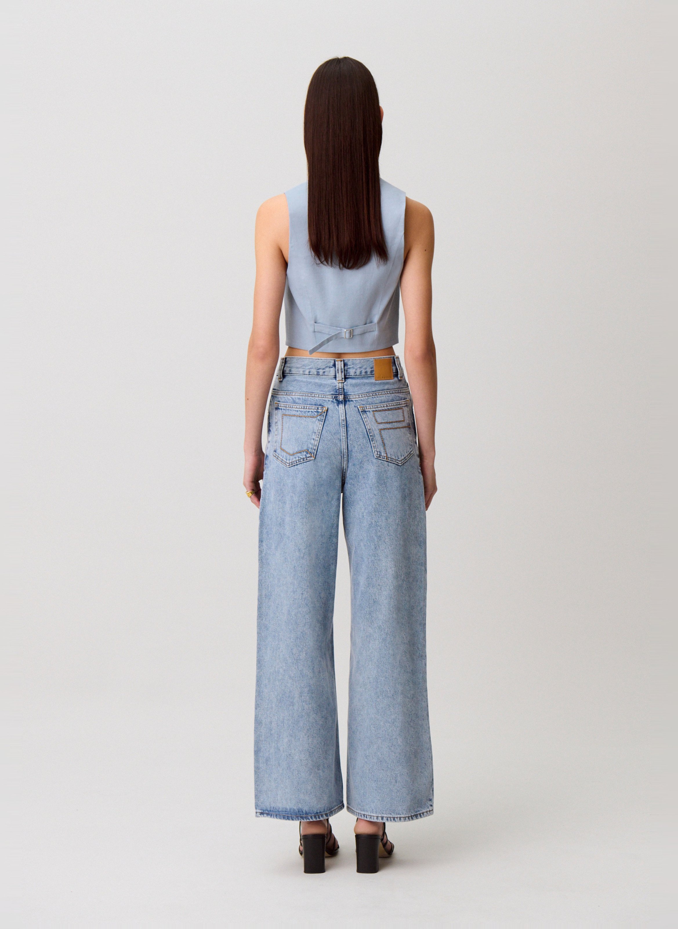 Gilet tailleur court en lin mélangé CLAUDIE PIERLOT Bleu