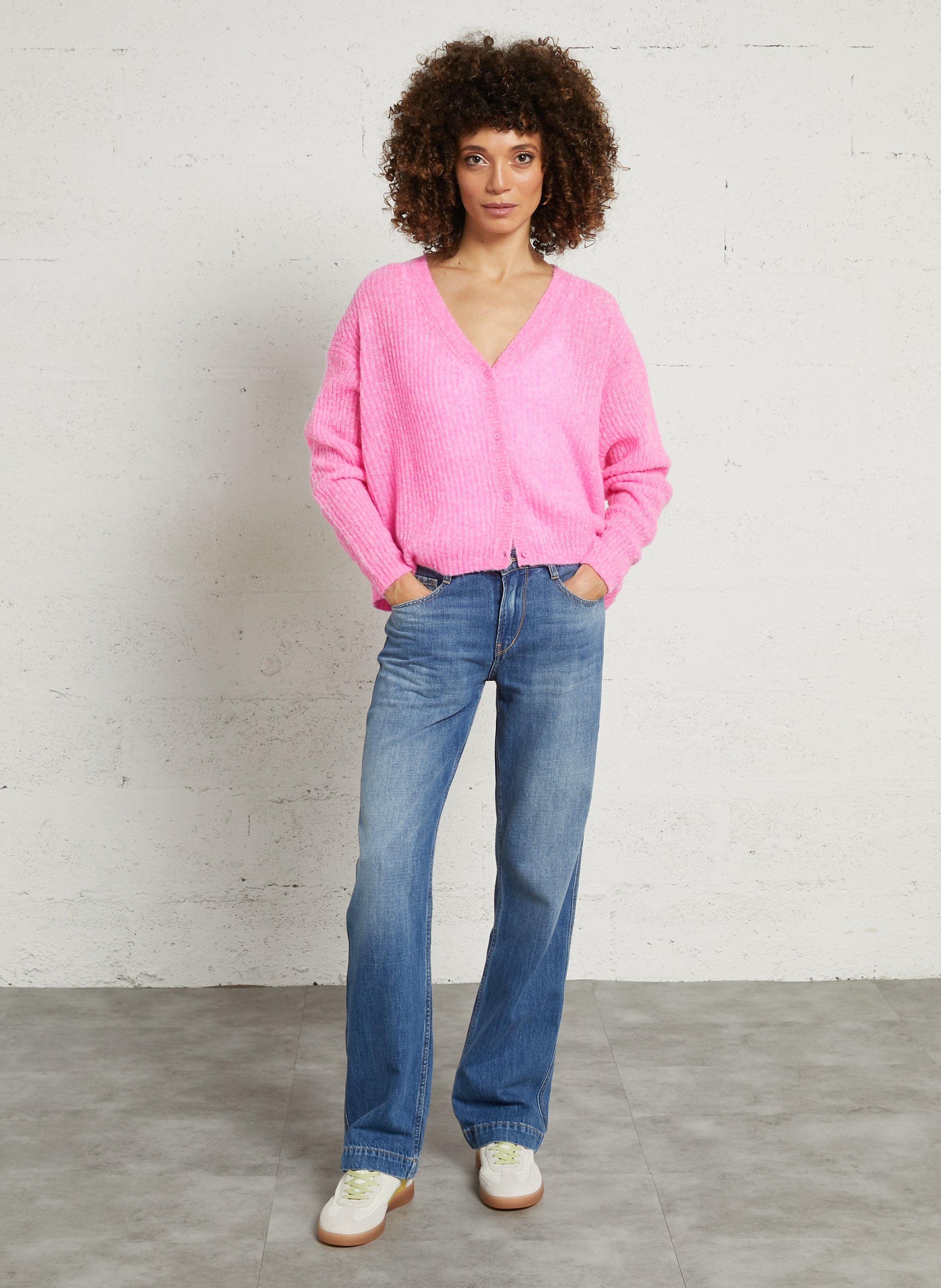 Gilet droit col V en laine mélangée AMERICAN VINTAGE Rose