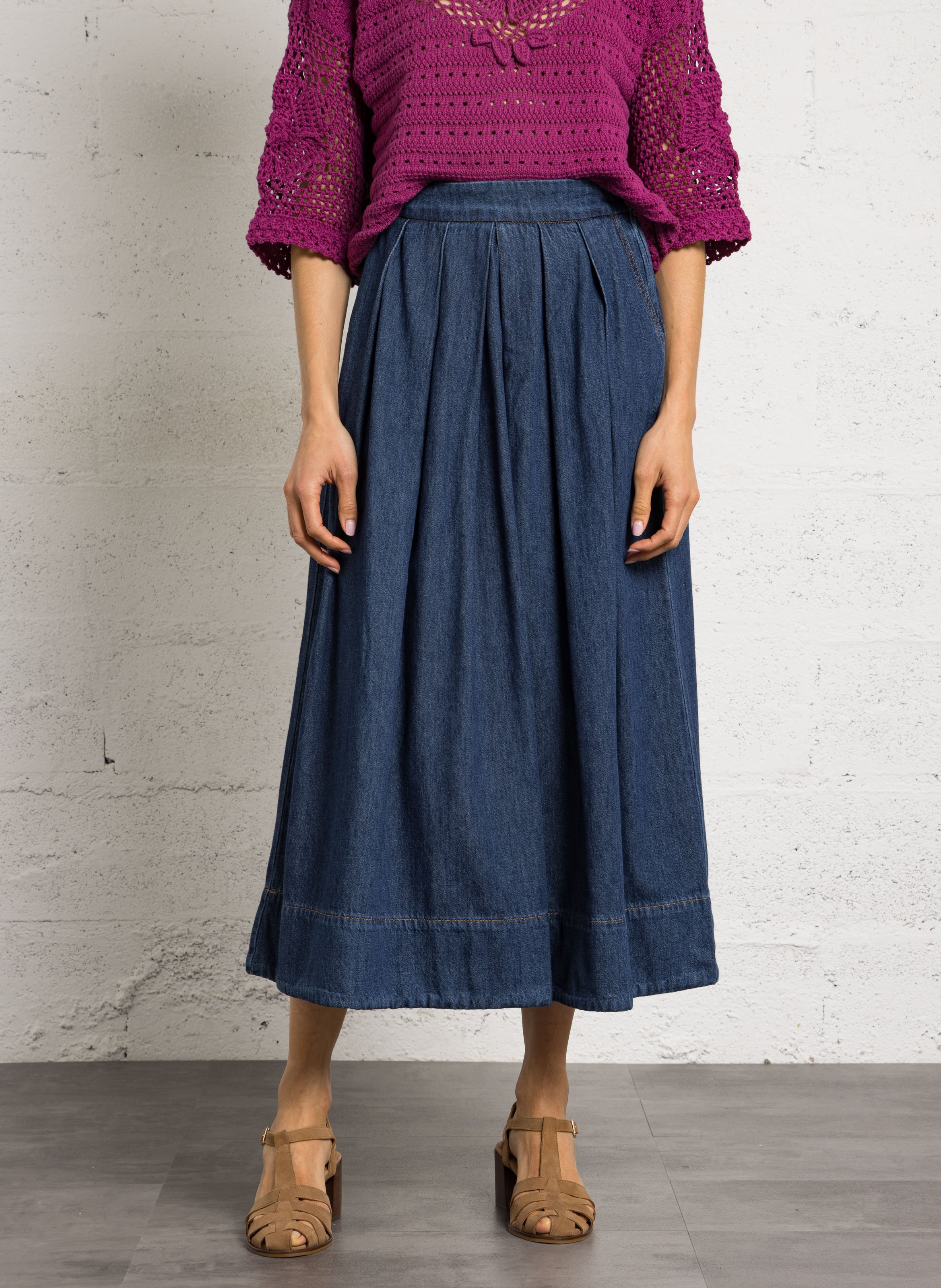 Ausgestellter Midi-Baumwollrock MAISON 123 Blau