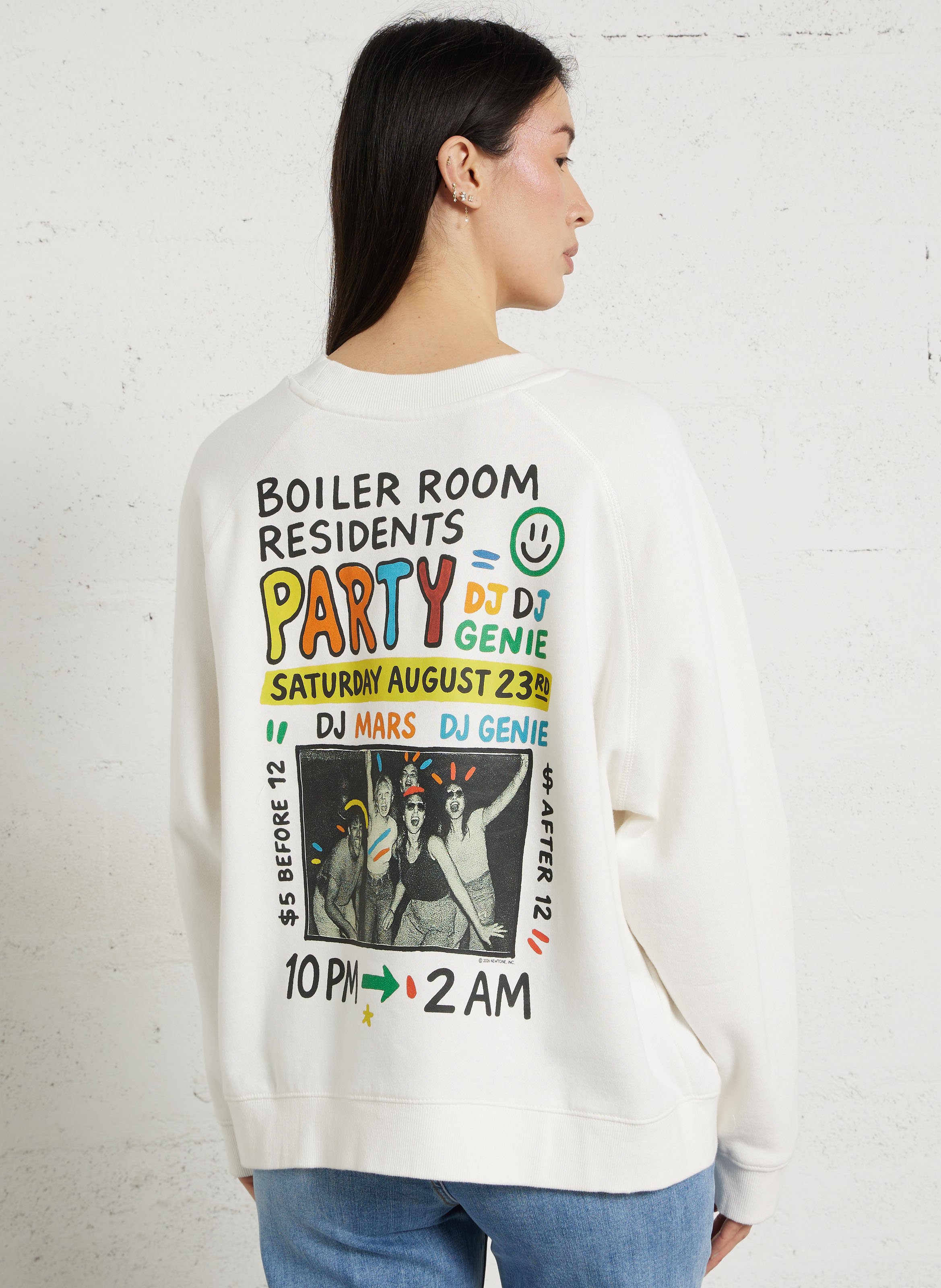 Gerade geschnittener Rundhals-Sweater mit Siebdruck NEWTONE Weiss