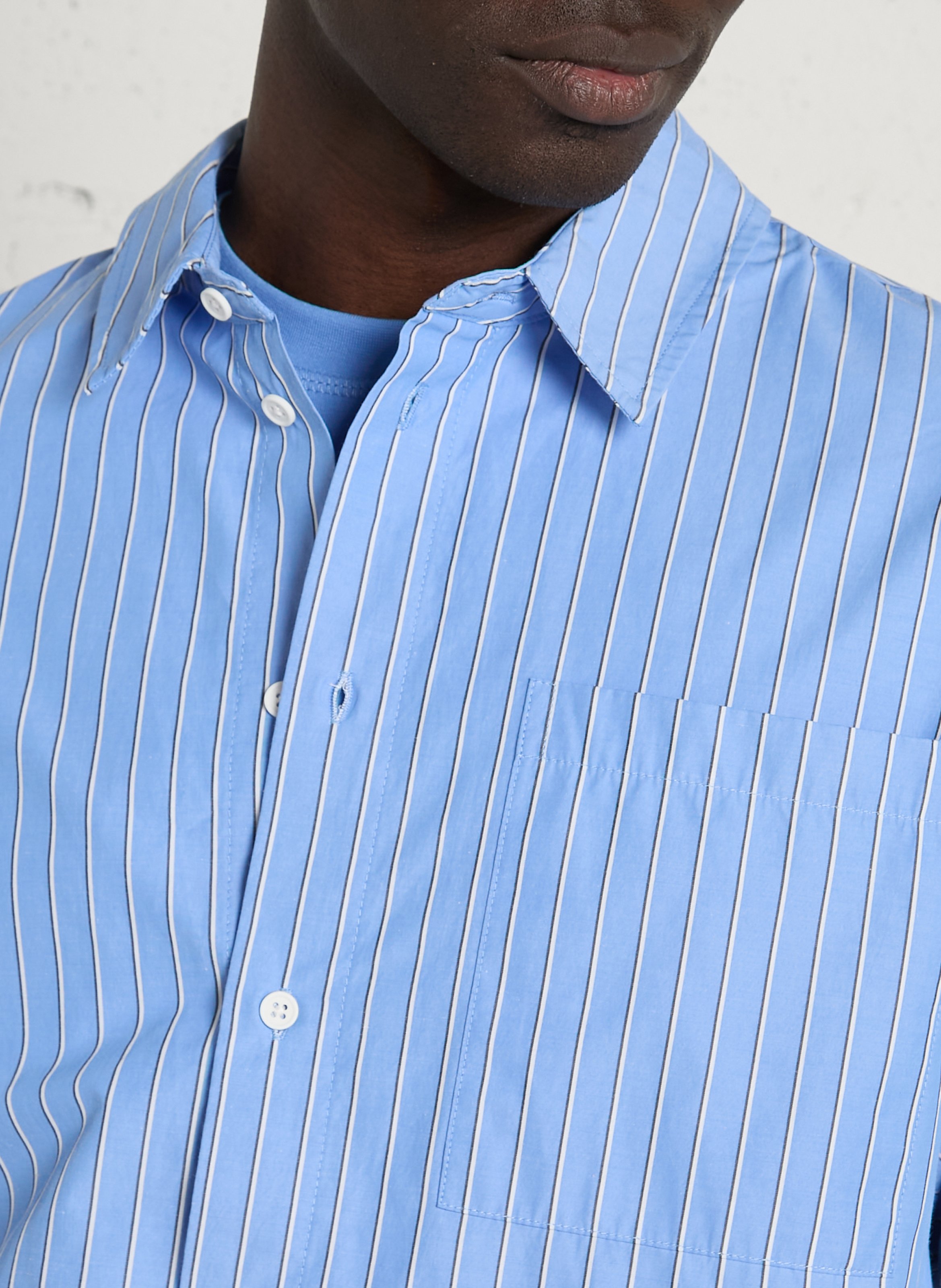 Cotton and linen shirt with classic collar SOLID Blue