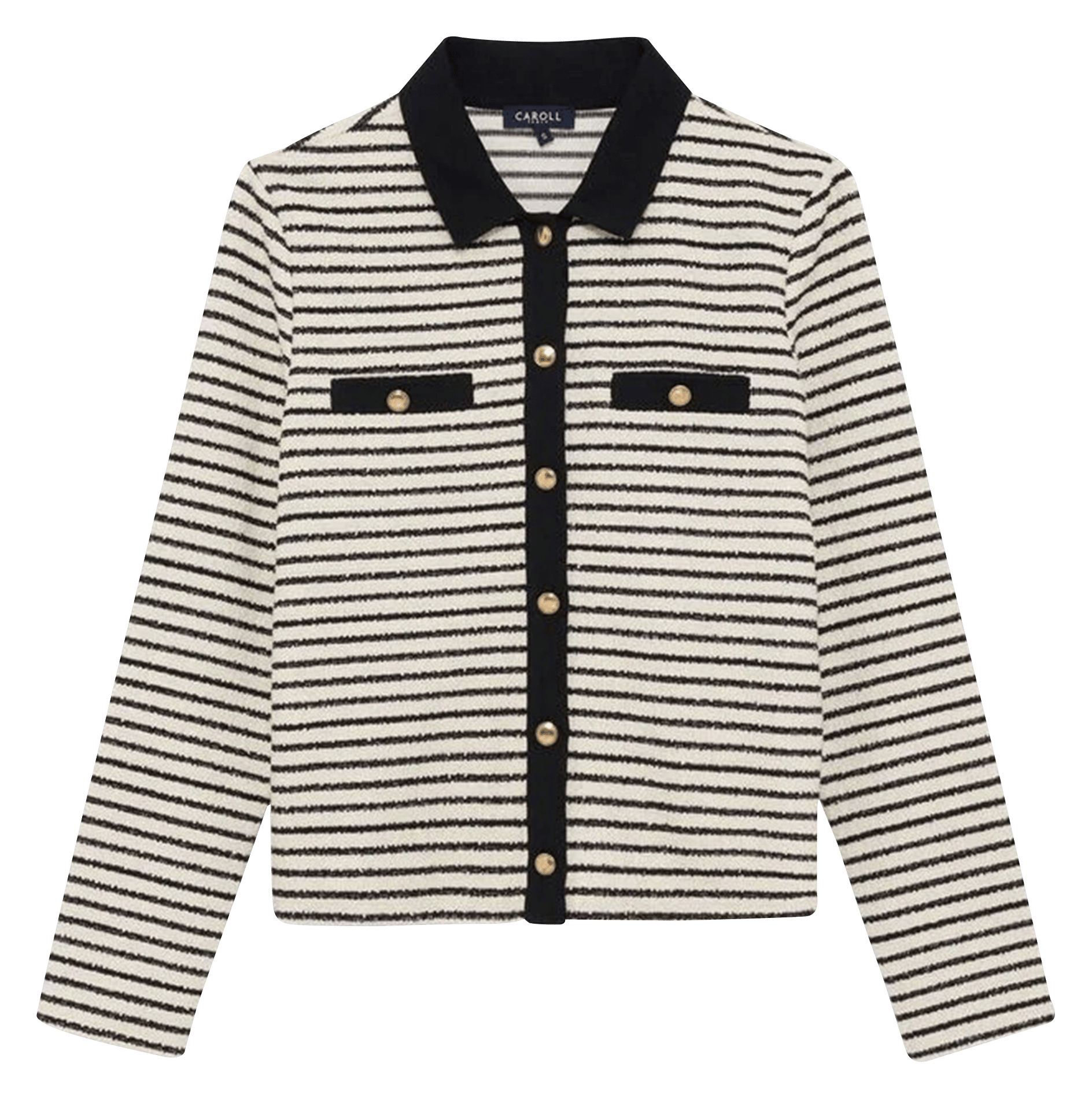 Gilet droit col classique en coton mélangé rayé CAROLL Beige