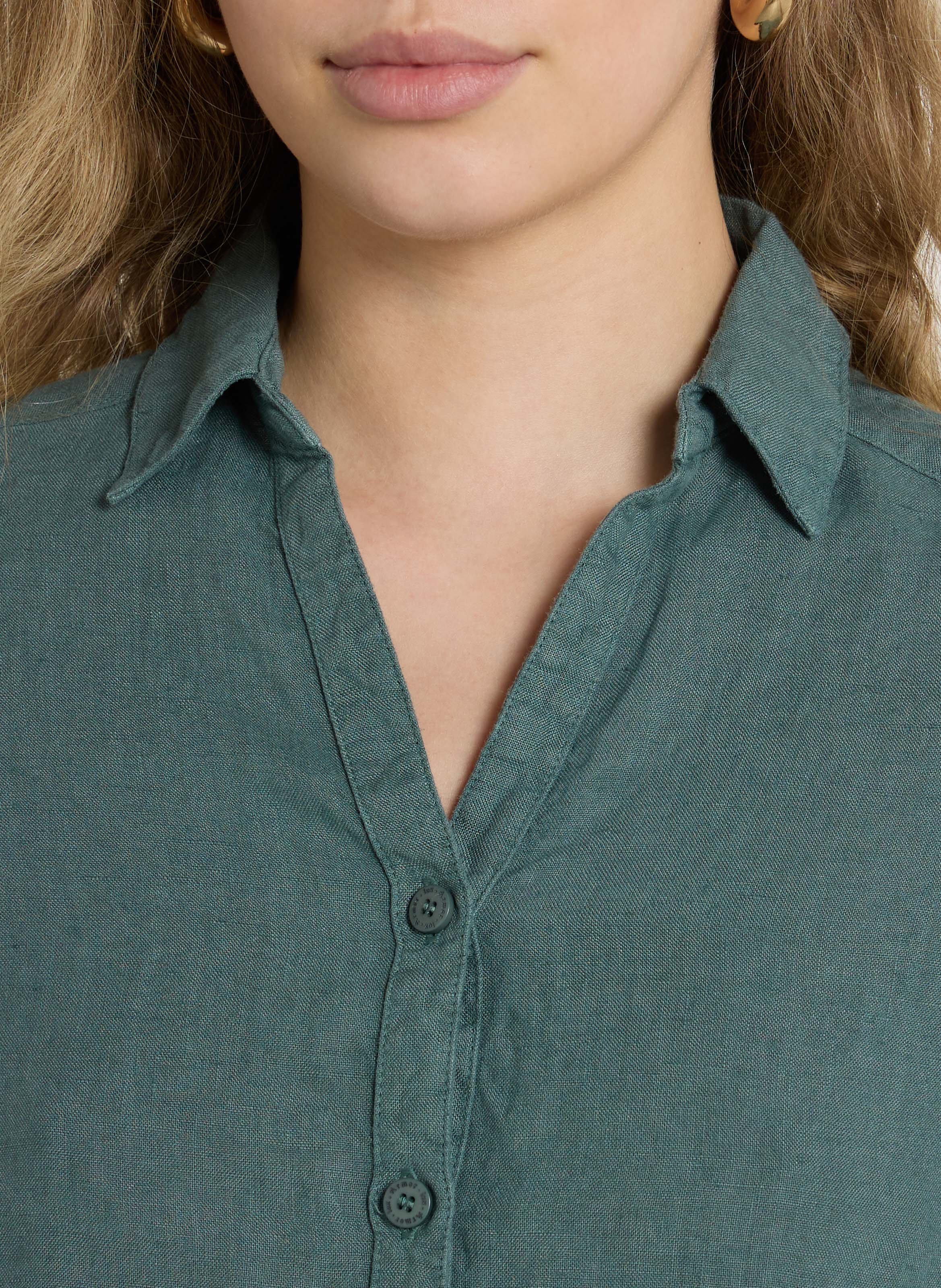 Straight V-neck linen shirt ARMOR LUX Green