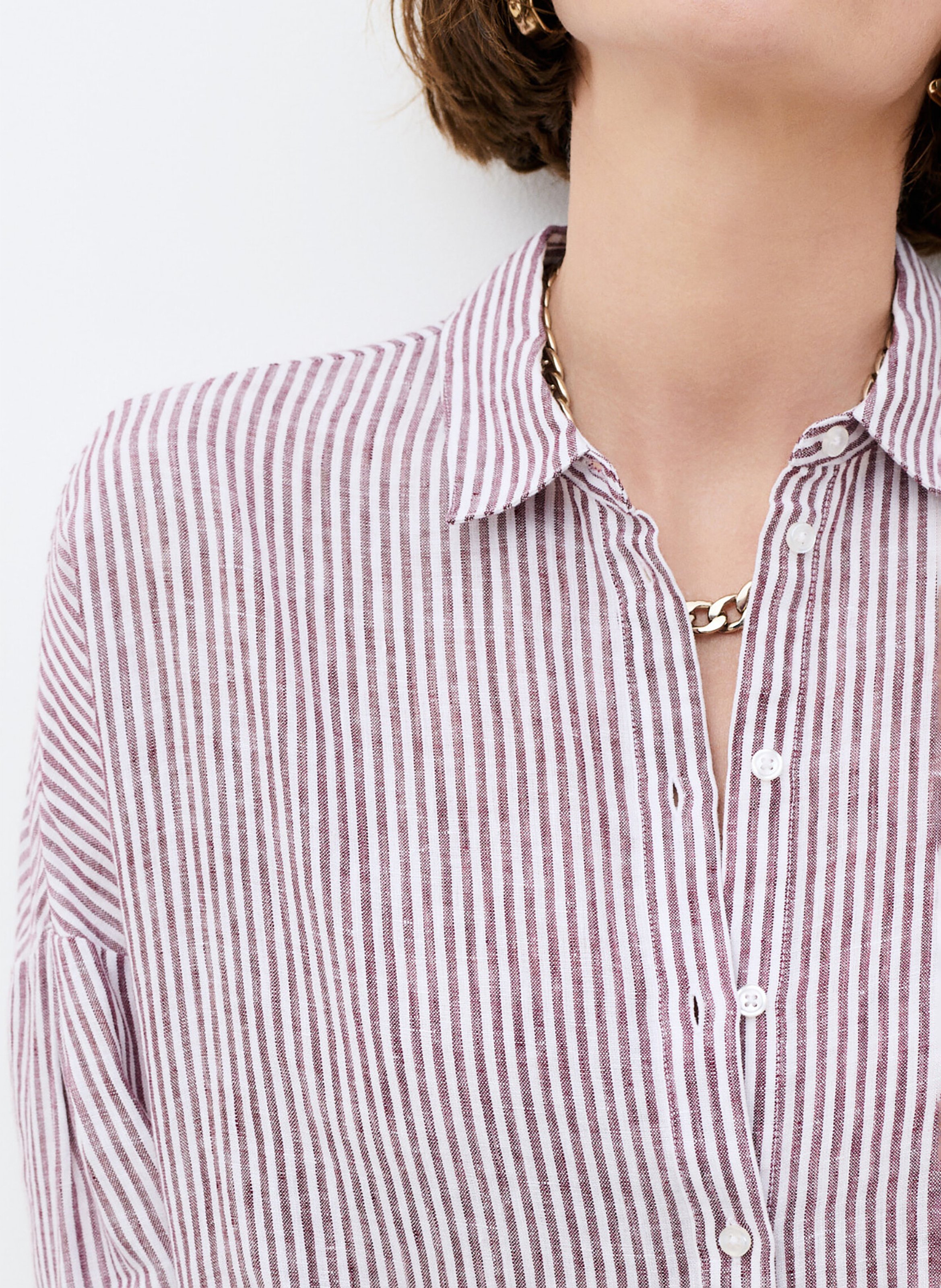 Chemise col classique rayée en lin CAROLL Rouge