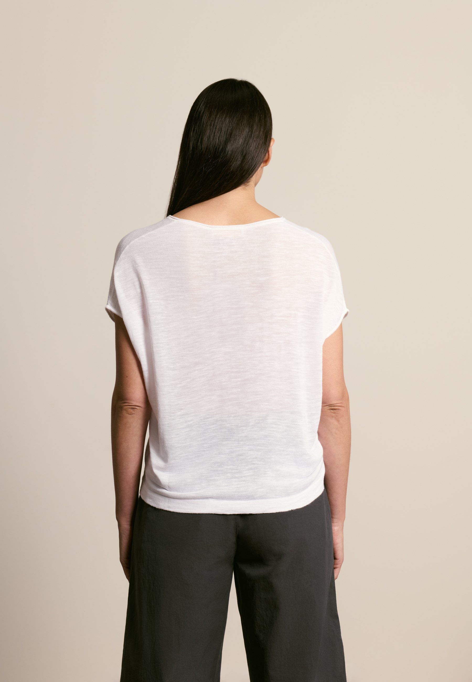 T-shirt col v en lin flammé MAISON MONTAGUT Blanc