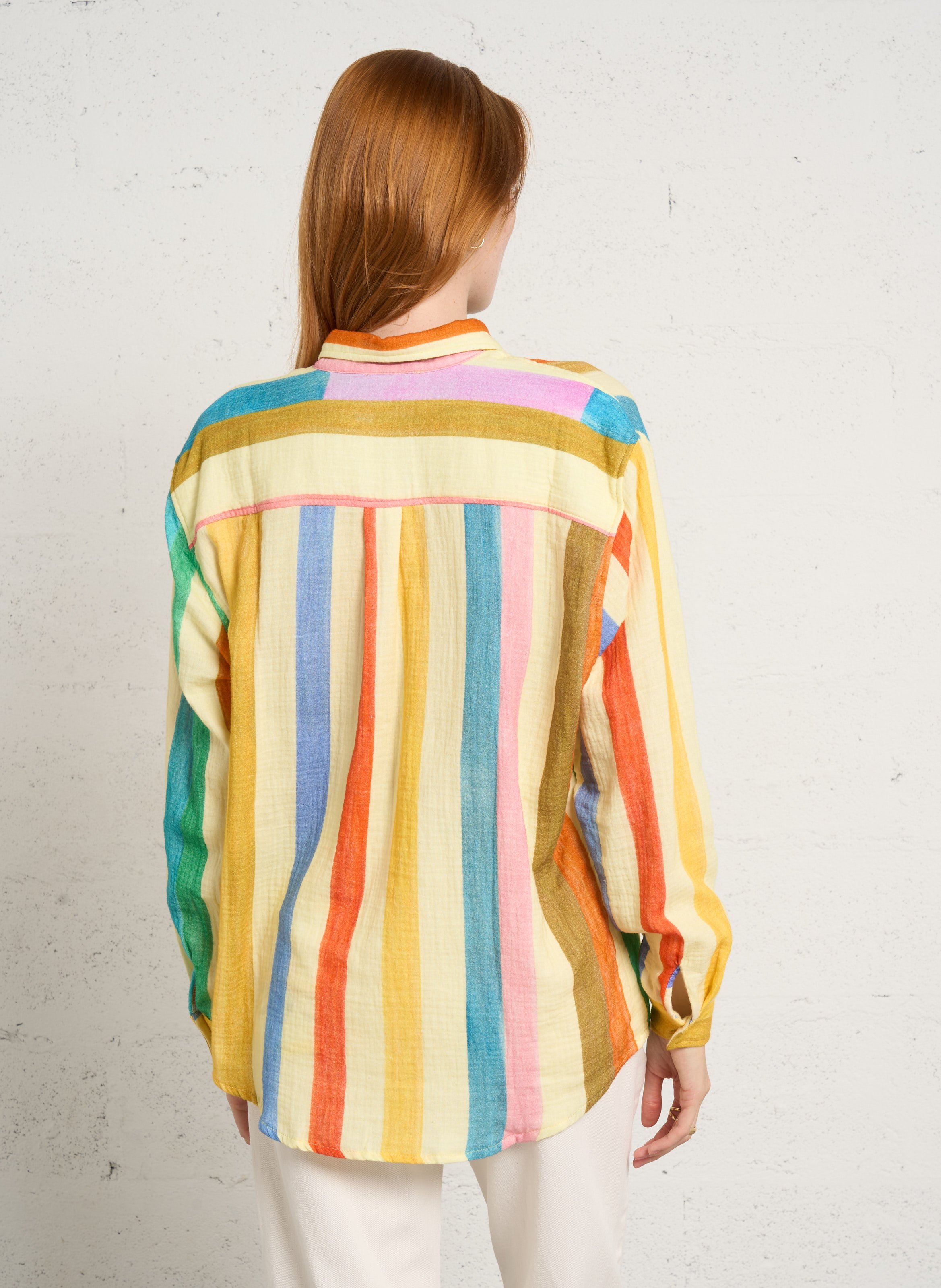 Chemise ample col classique rayée en gaze de coton G.KERO Multicolore