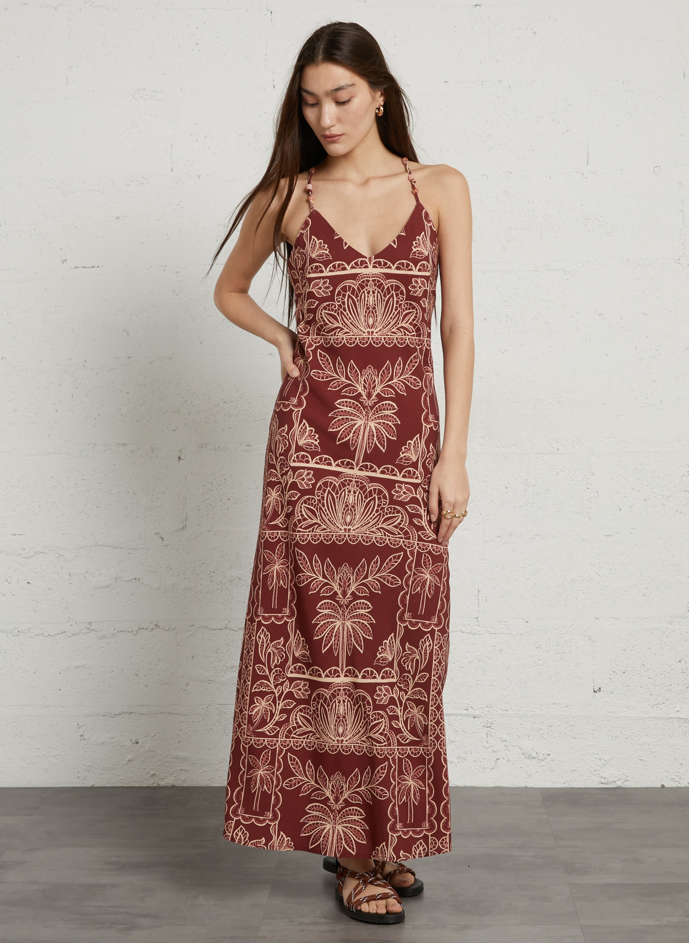 Robe longue droite imprimée LA PETITE ETOILE Marron