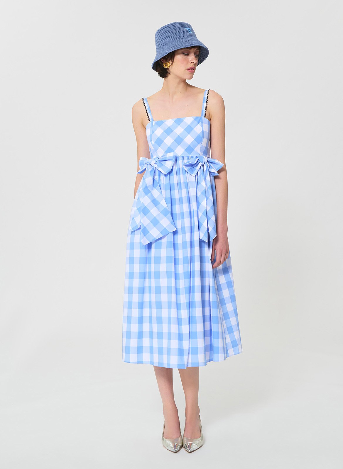 Midi-Kleid mit quadratischem Ausschnitt aus bedruckter Baumwolle TARA JARMON Blau