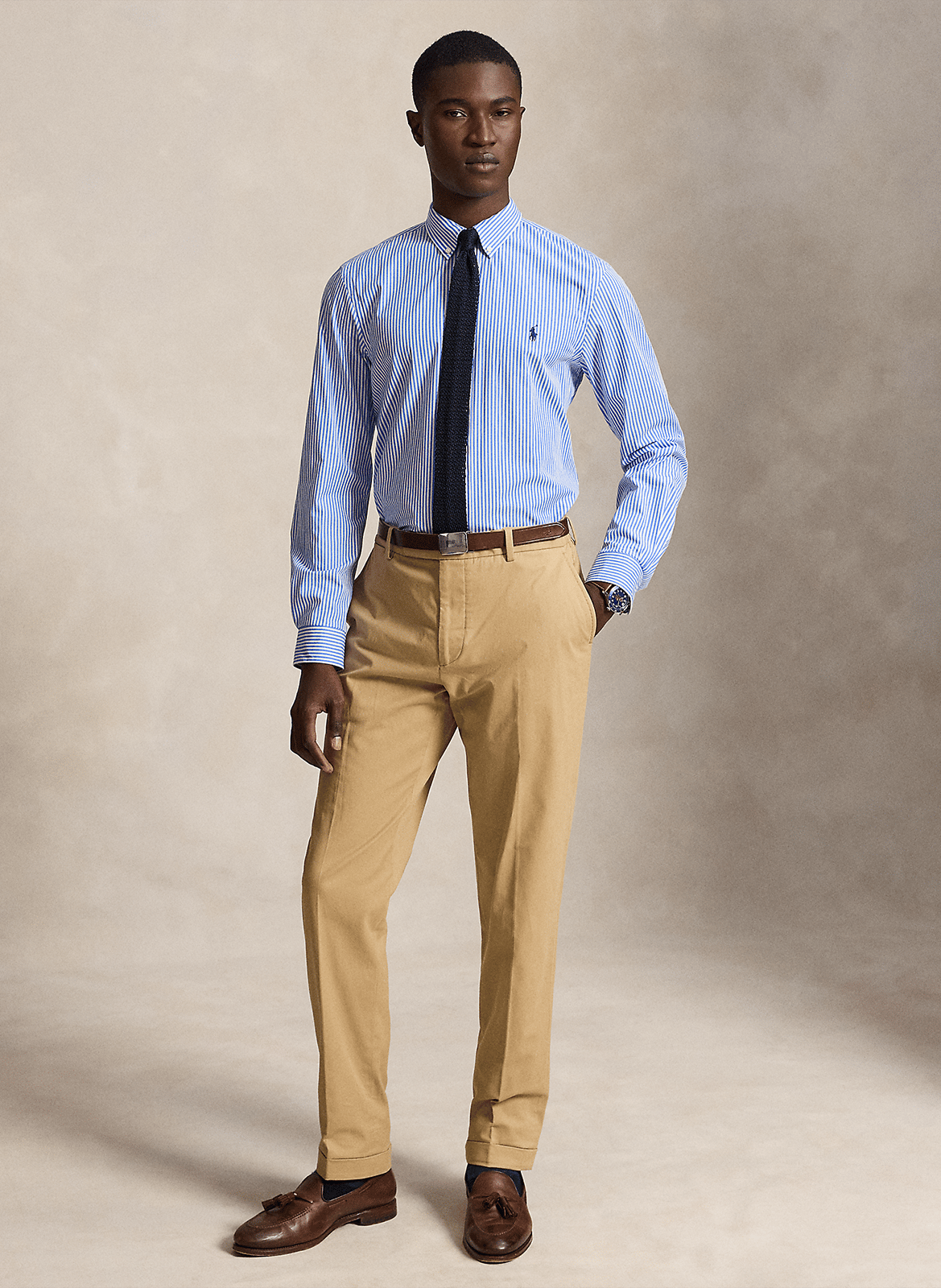 Slim-fit overhemd van stretchkatoen met Amerikaanse kraag POLO RALPH LAUREN Blauw