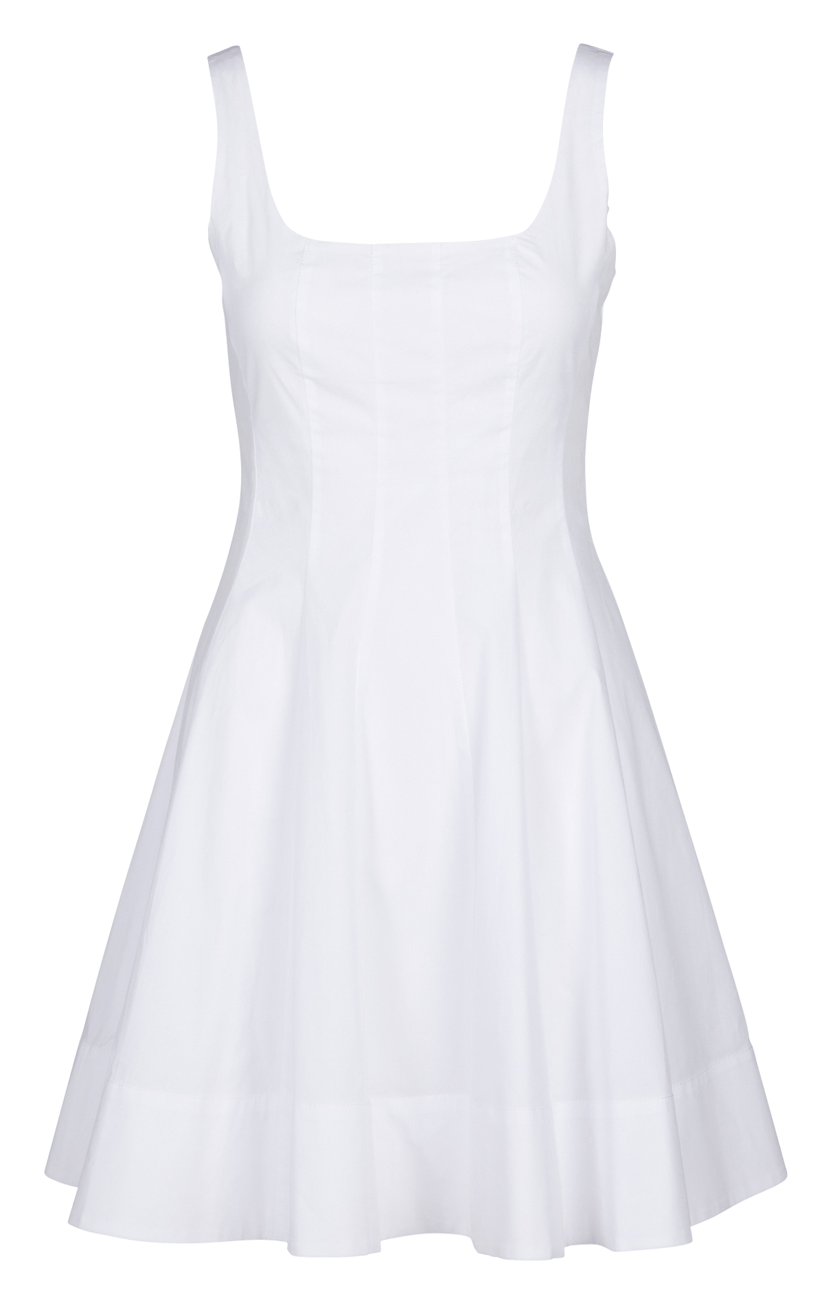 Kurzes ausgestelltes Kleid mit quadratischem Ausschnitt aus Stretch-Baumwolle. STAUD Weiss