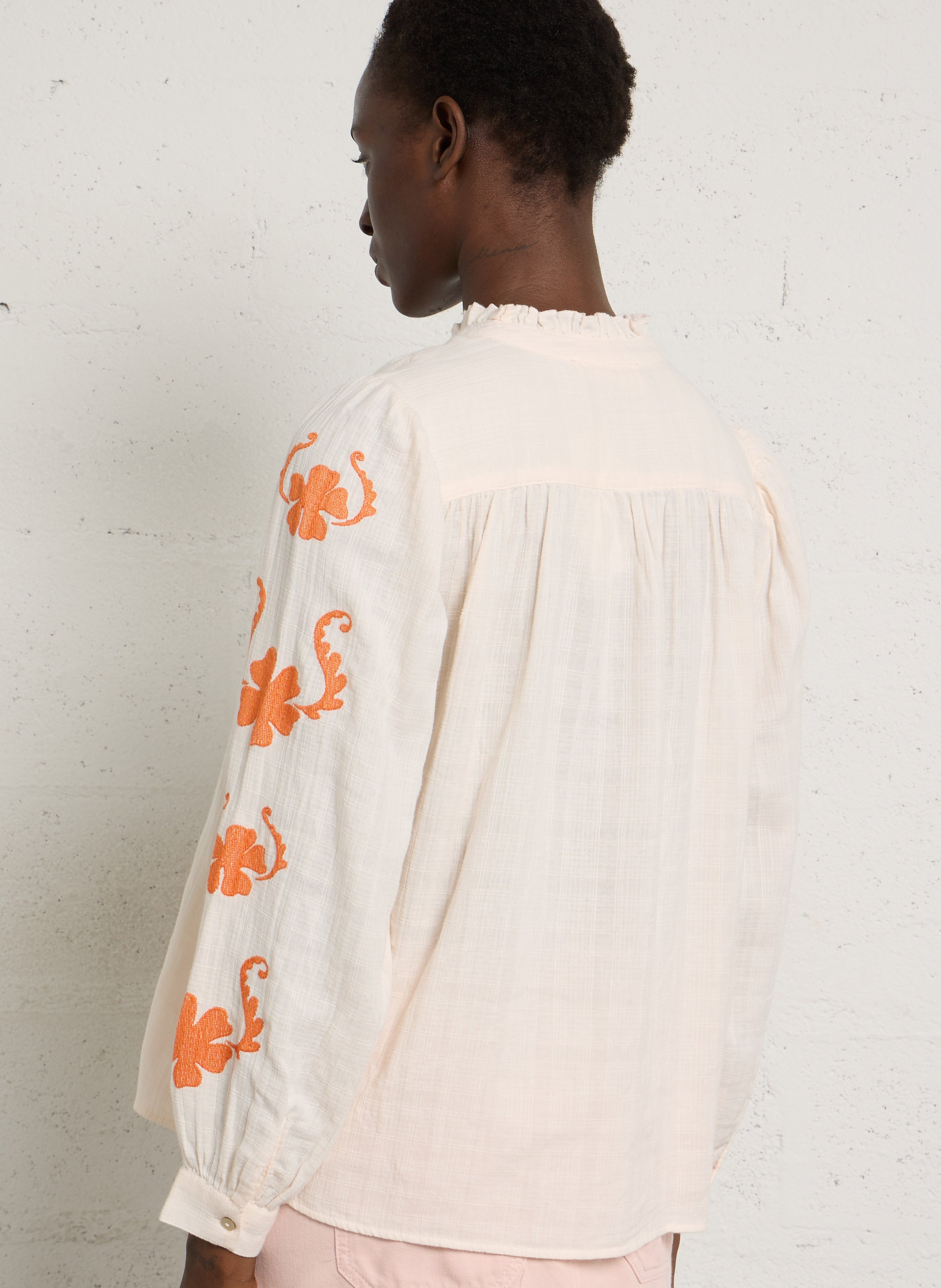 Rechte blouse met ronde hals van geborduurd katoen MAISON 123 Oranje