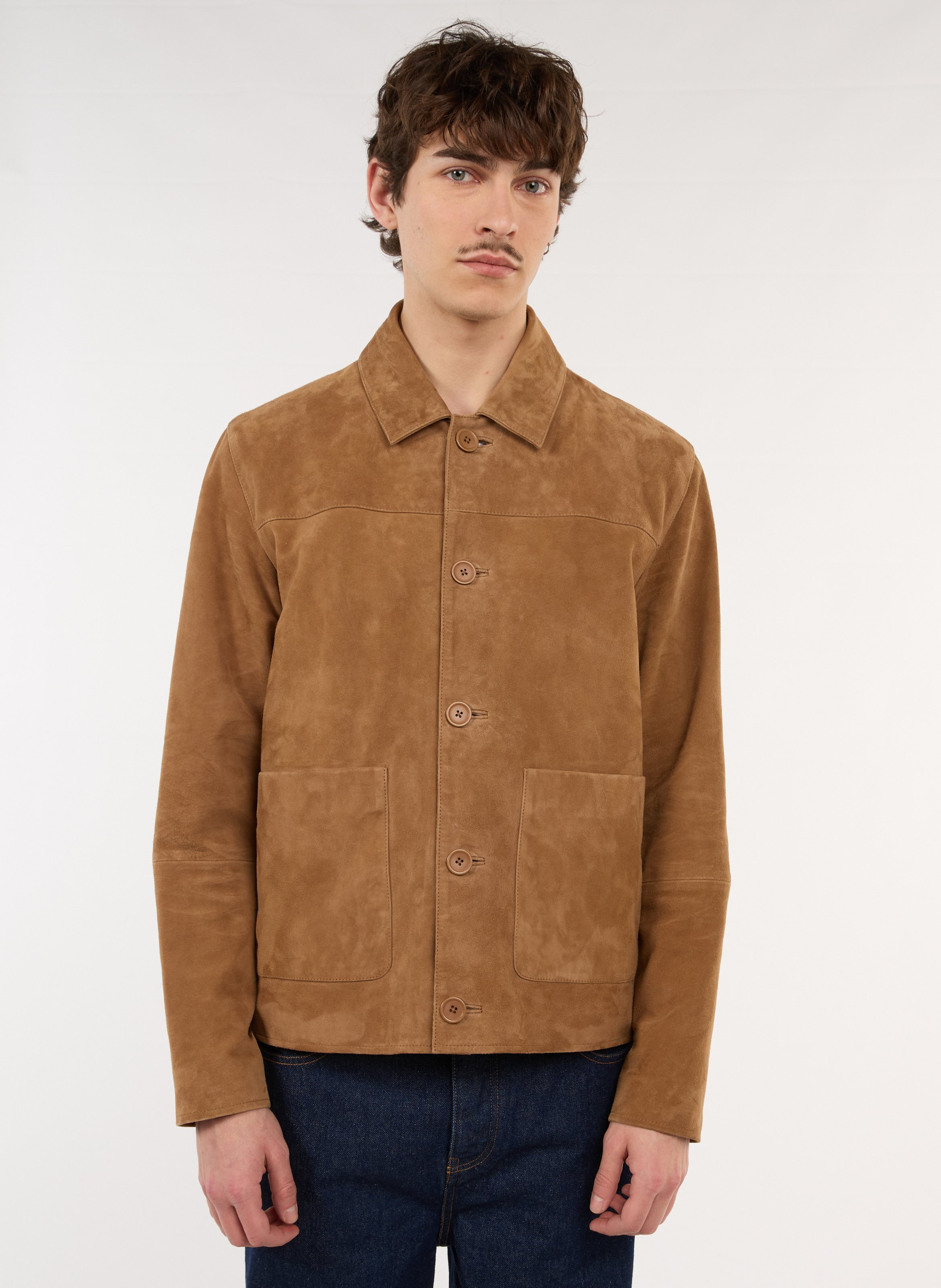 Recht, suède jack met klassieke kraag SAISON 1865 Beige