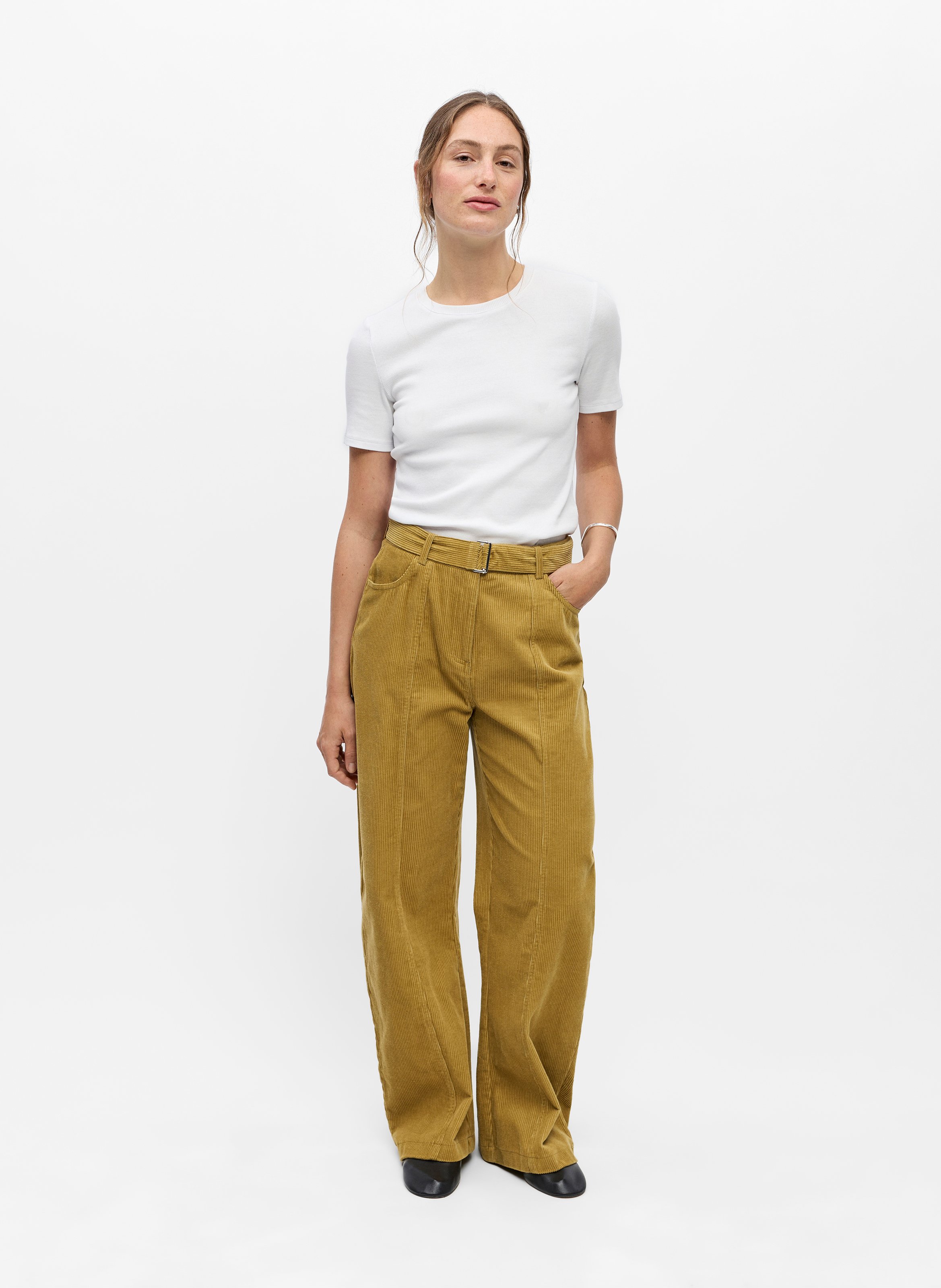 Pantalon large en coton côtelé OBJECT Marron