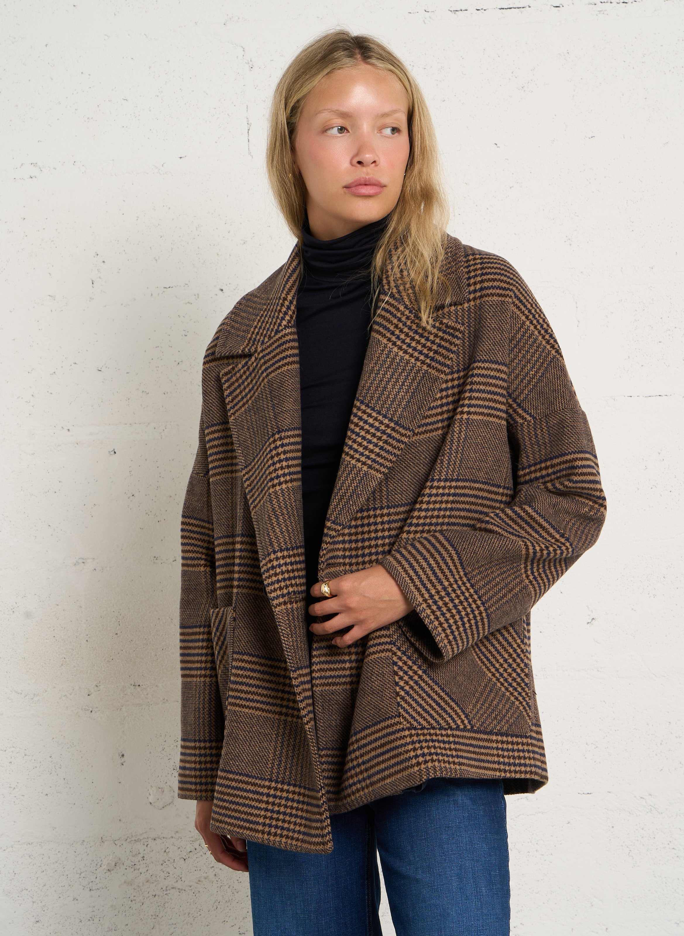Printed Double-Breasted Coat PLEASE Brown
