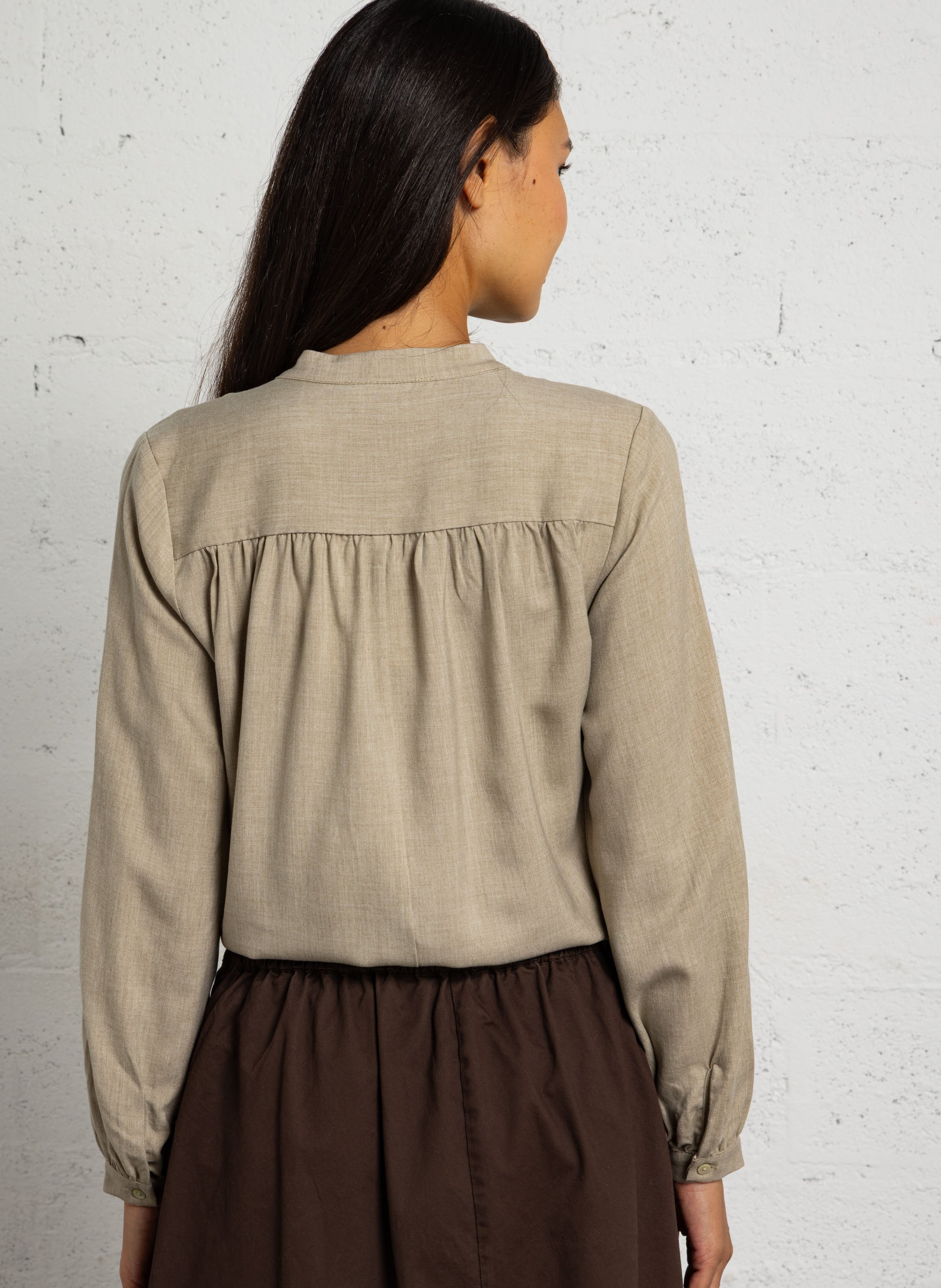 Blouse met Mao-kraag van lyocell en katoen JC SOPHIE Beige