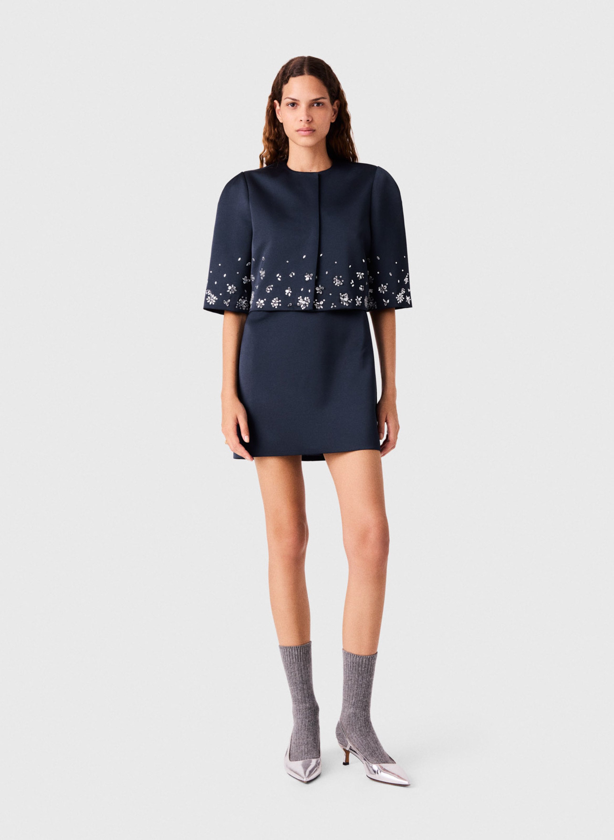 Veste courte manches courtes à strass MAJE Bleu