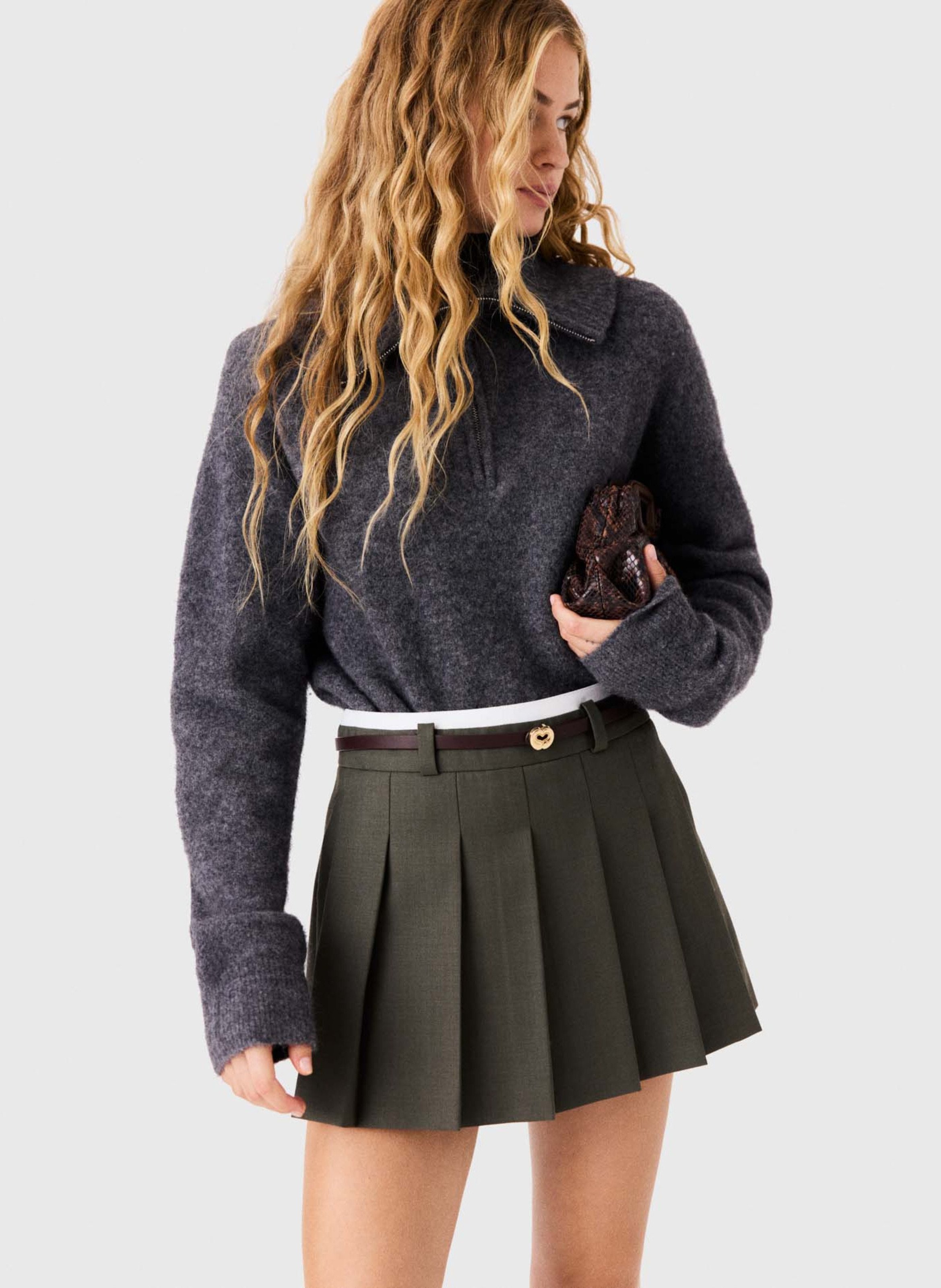 Short wool-blend skirt MAJE Khaki