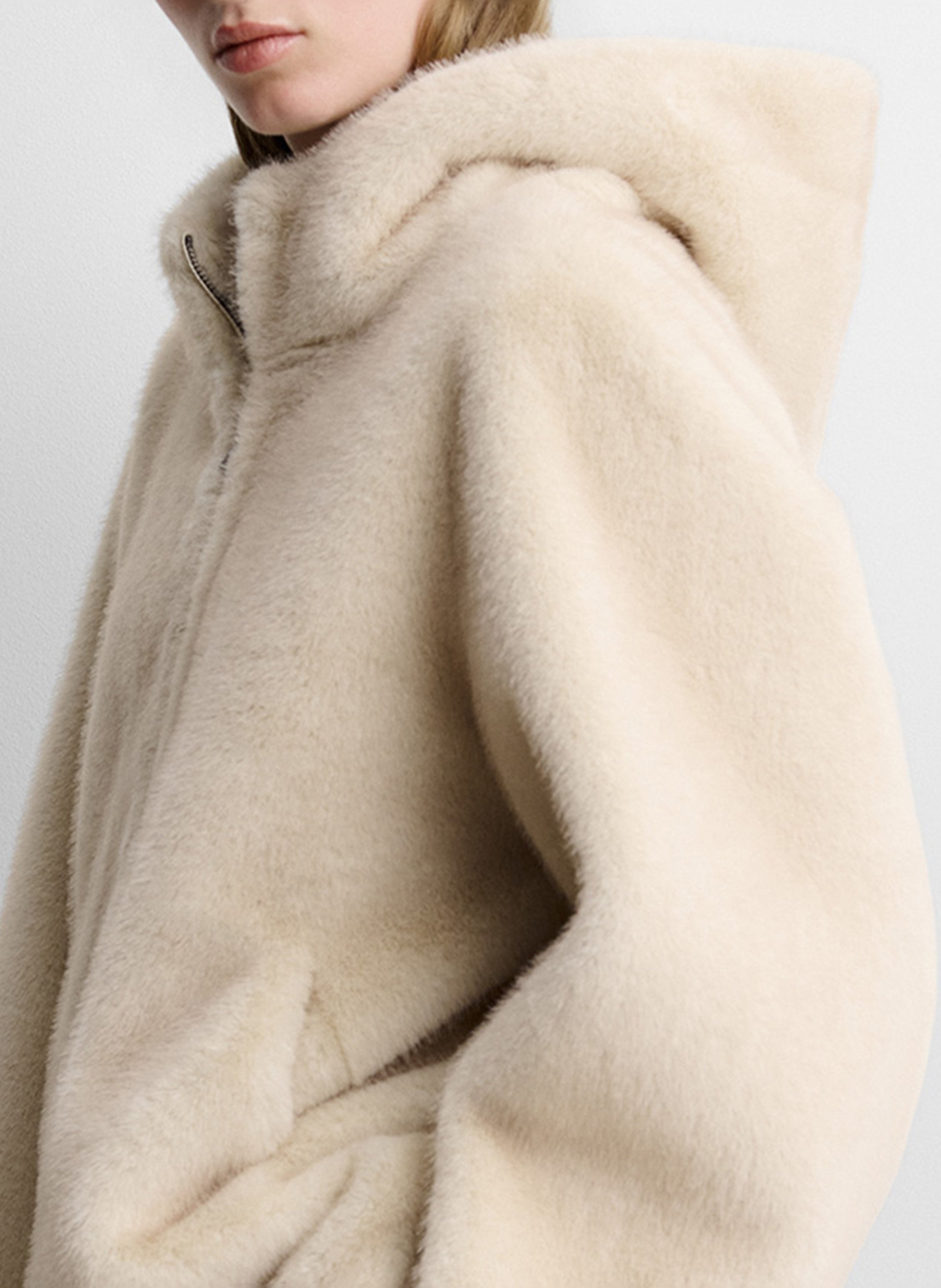 Ruime jas met capuchon in imitatiebontlook SIMORRA Beige