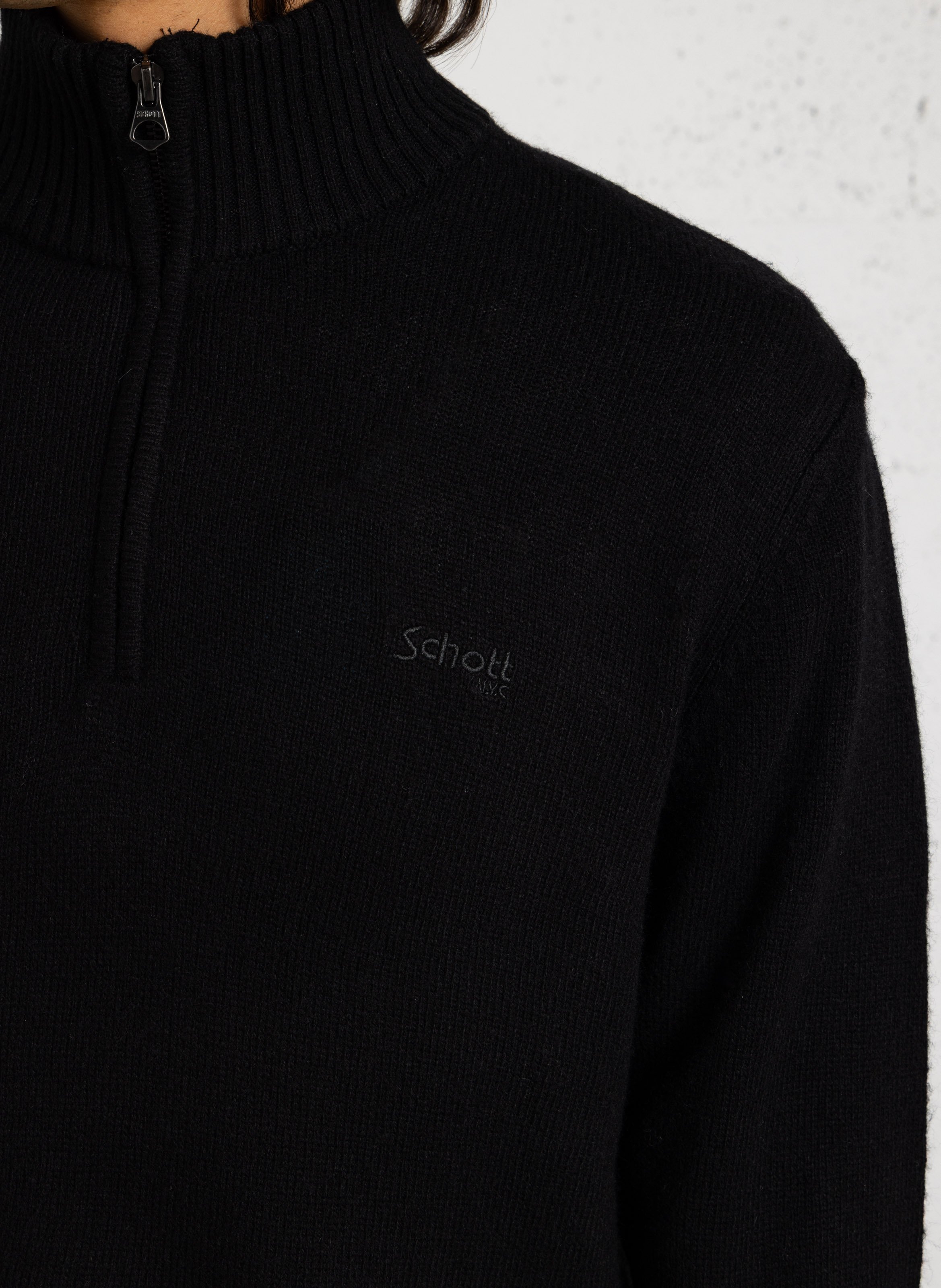 Straight wool blend high neck embroidered sweater SCHOTT Black