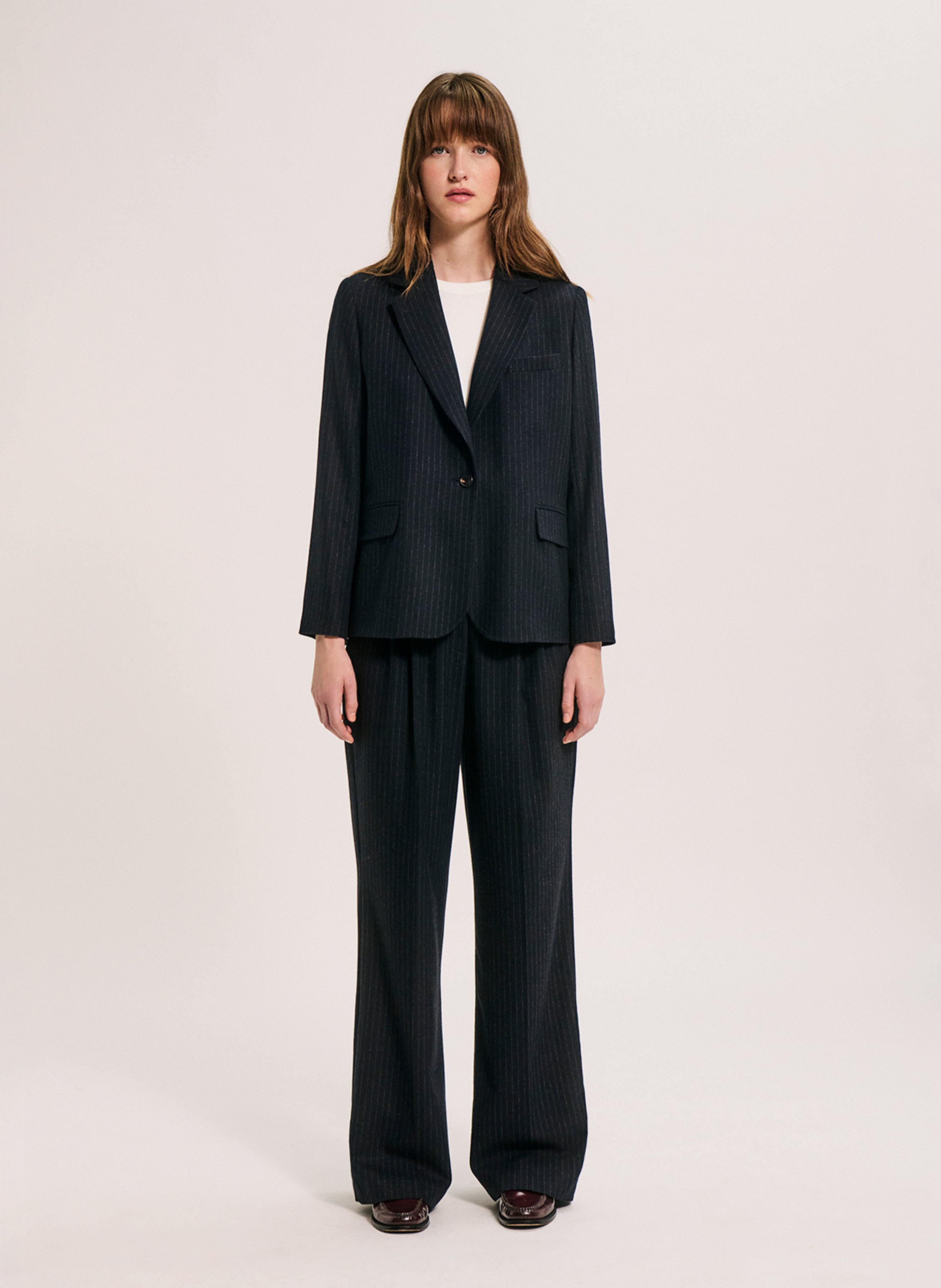 Veste ample col tailleur en laine mélangée PABLO Bleu