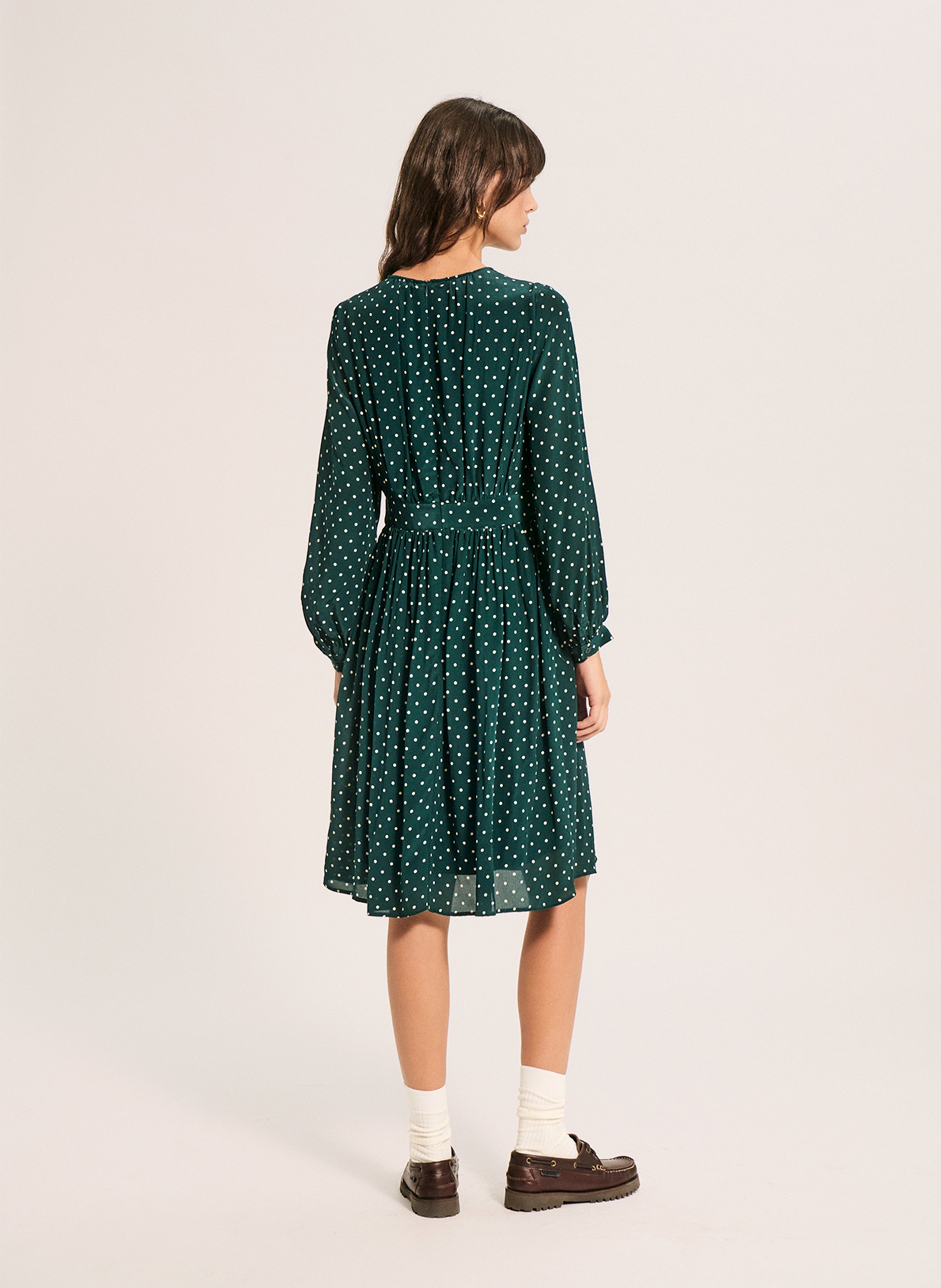 Robe courte fluide col V à pois PABLO Vert