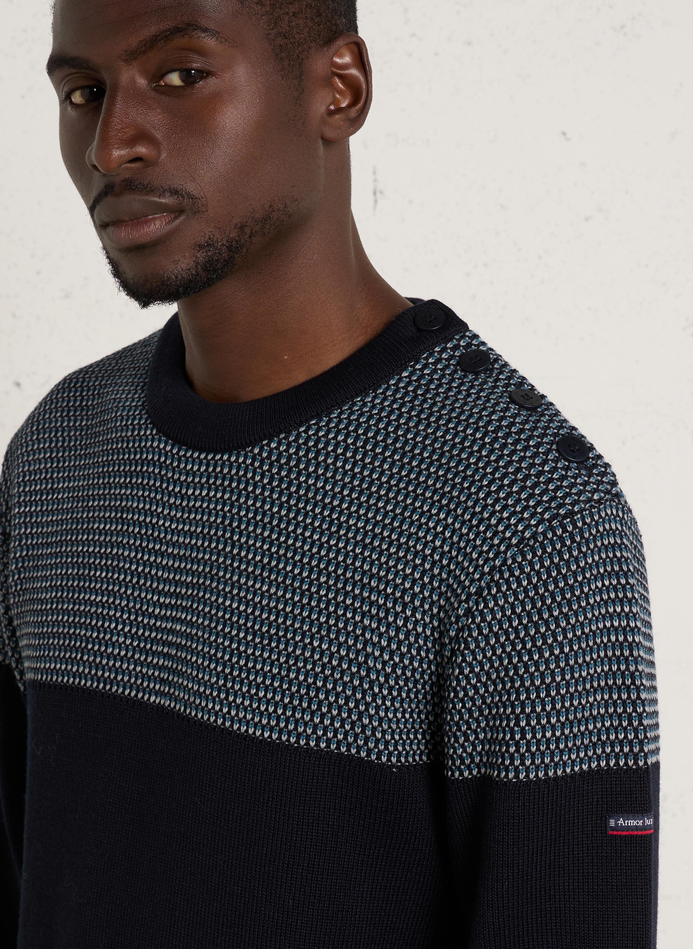 Pull droit col rond en laine mélangée ARMOR LUX Bleu