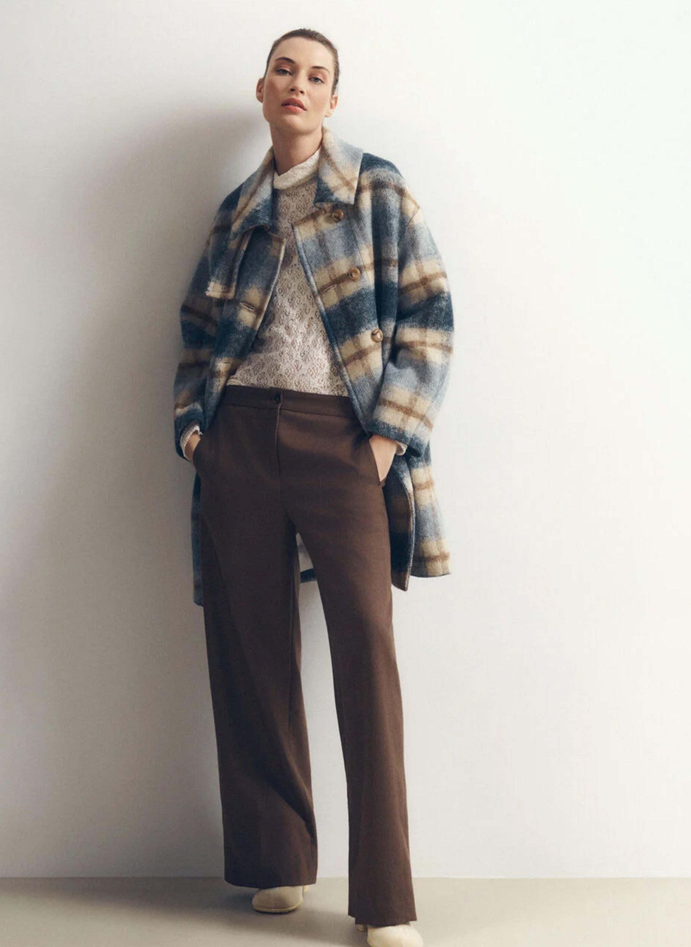 Mid-length checked coat CAROLL Blue