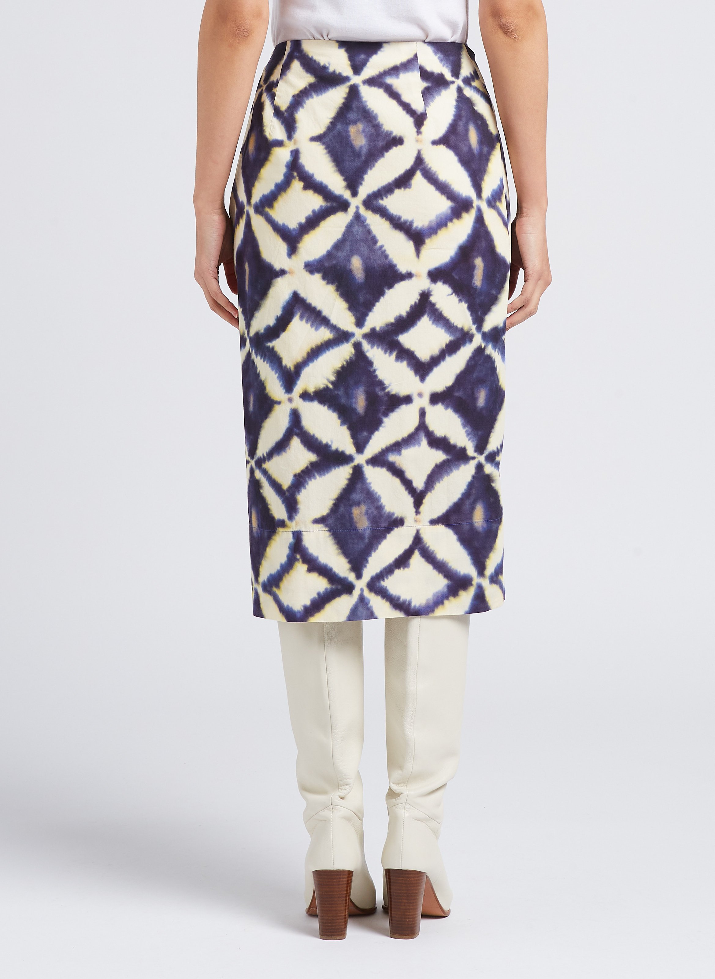 Jupe midi taille haute en coton imprimé BELLEROSE Gris