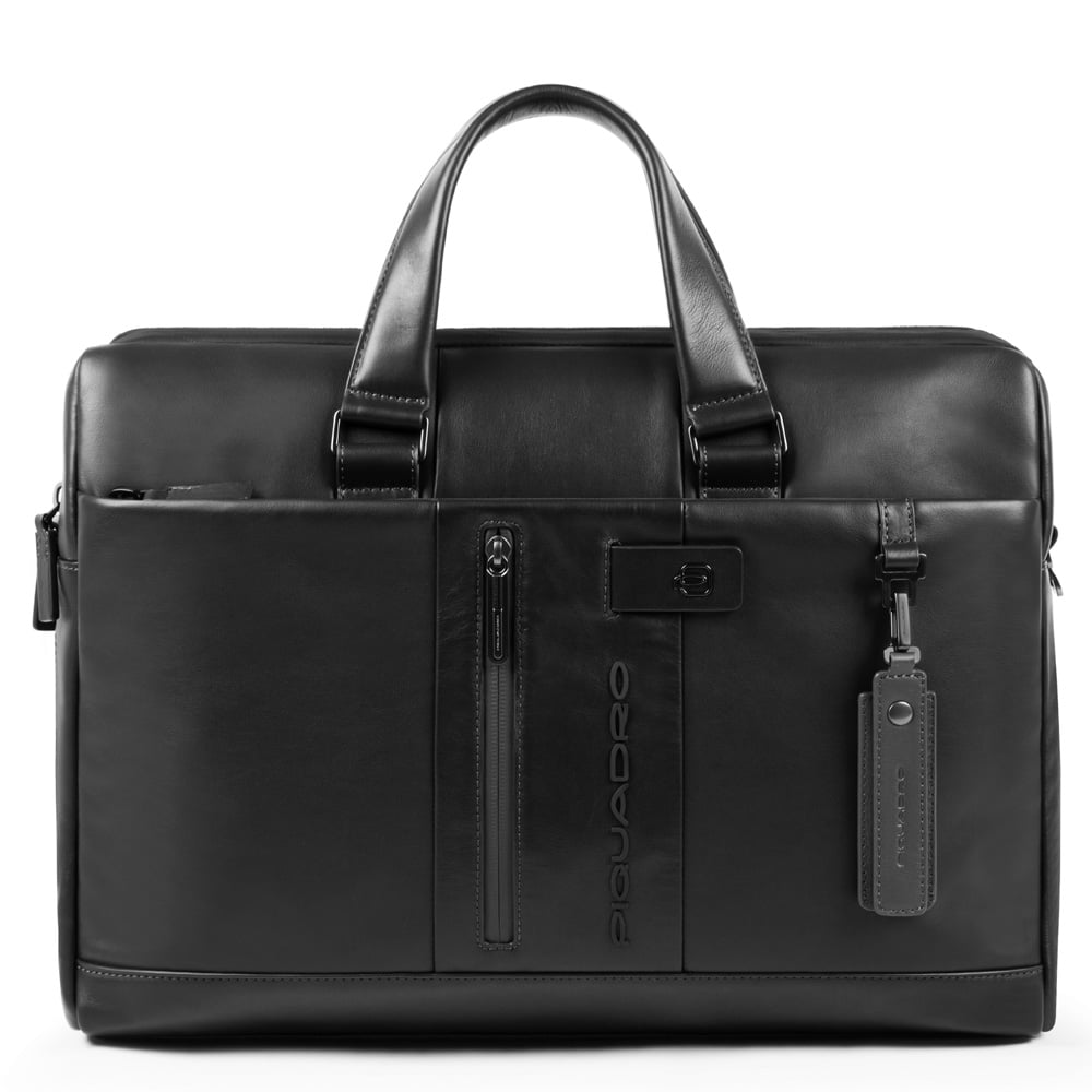 Computer and iPad® carrying briefcase with 2 handles, customizable tag, and connector pocket PIQUADRO
