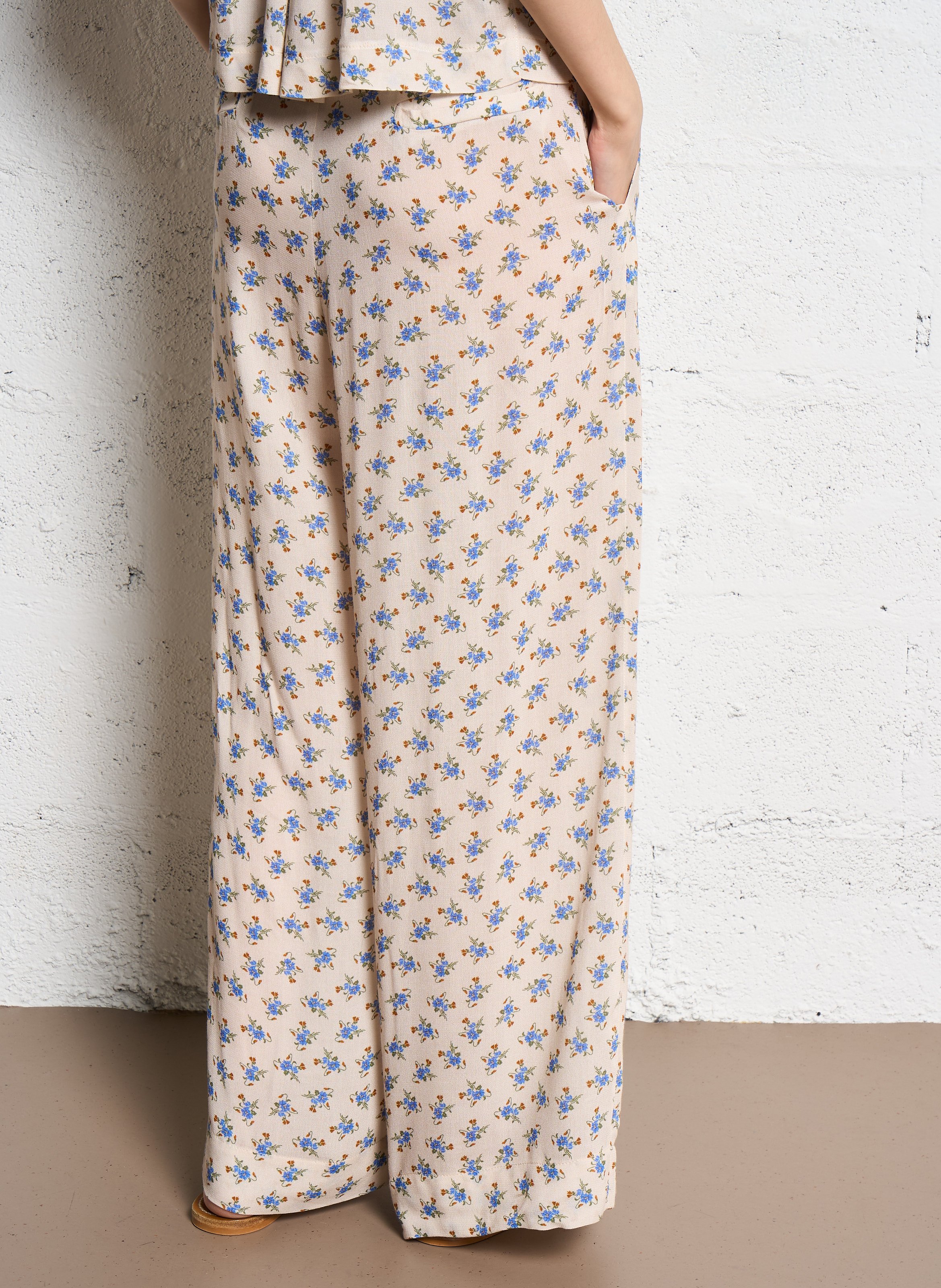 Pantaloni larghi stampati Beige