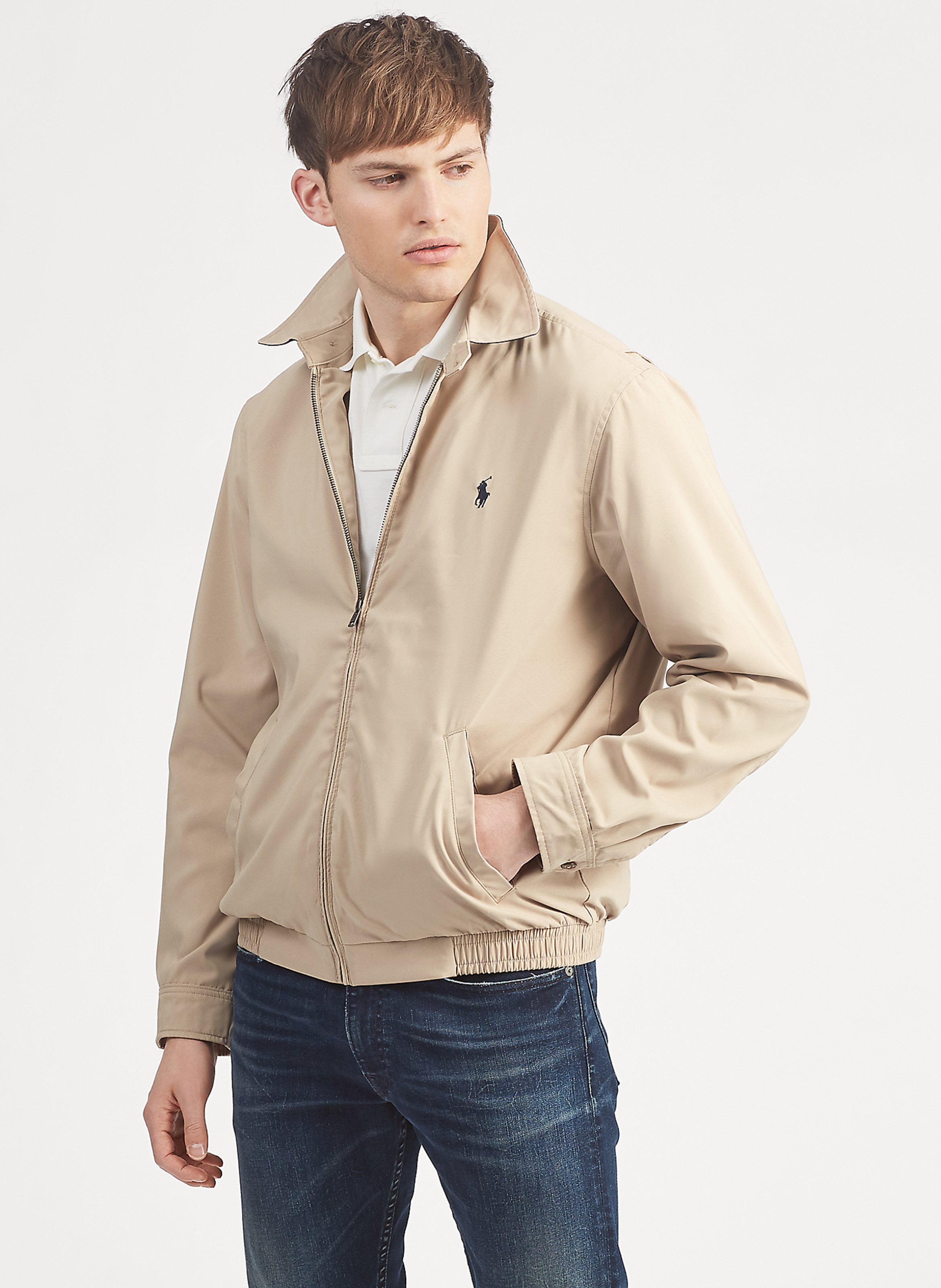 Loose-fit jacket with classic collar Khaki uniform Polo