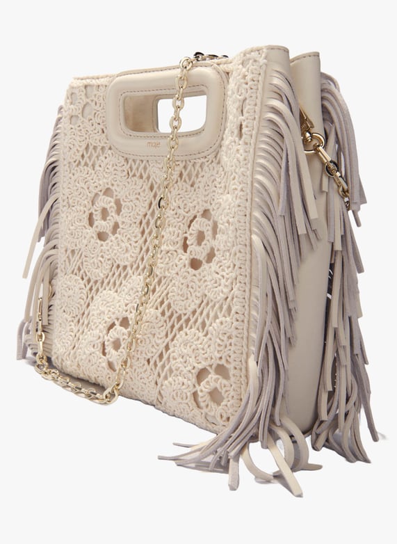Sac Marque Comme Maje Sac Bandoulière Brodé à Franges M Ecru Maje Femme MFASA01221