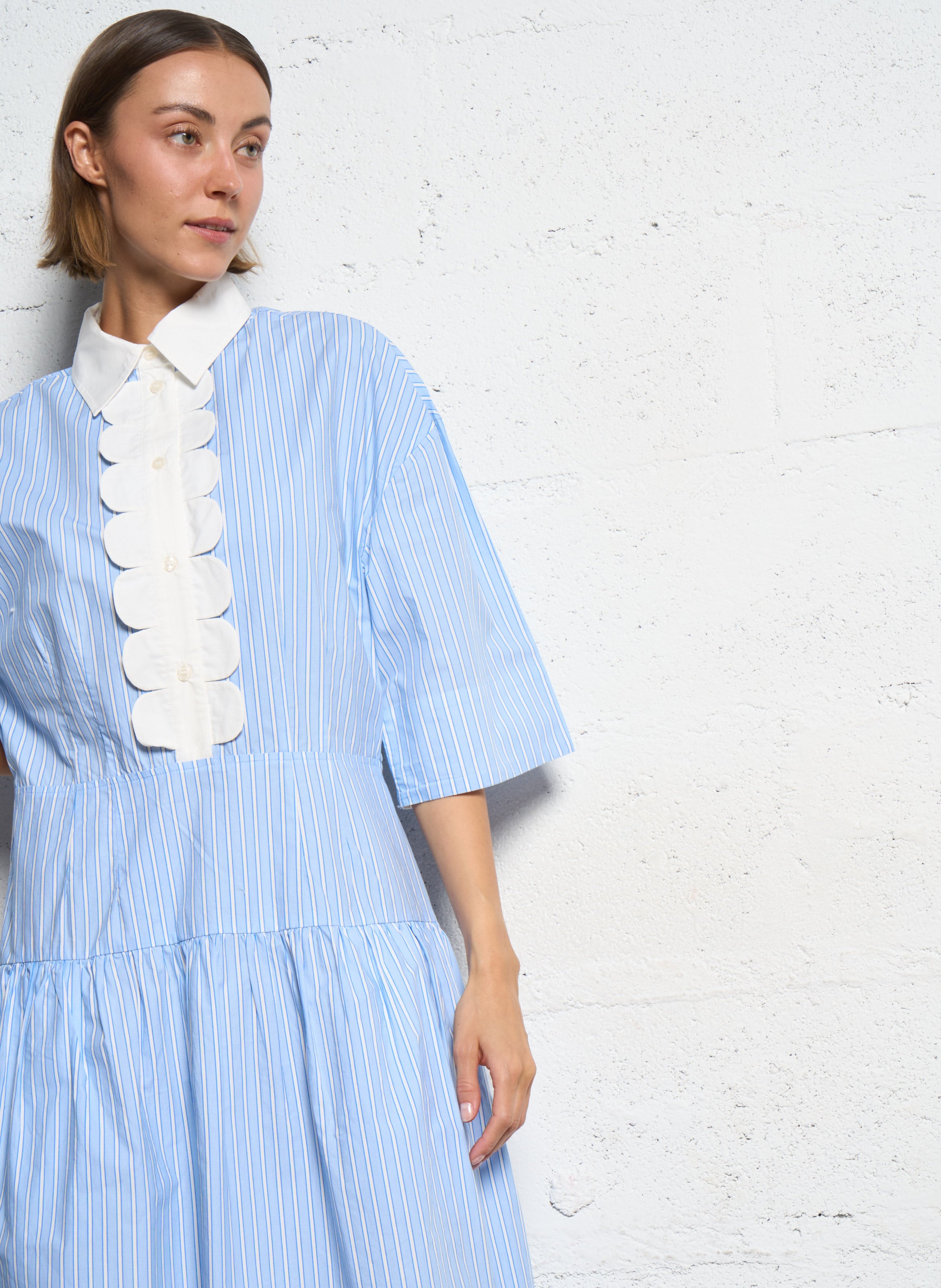 Robe longue col classique en coton bio STELLA NOVA Bleu