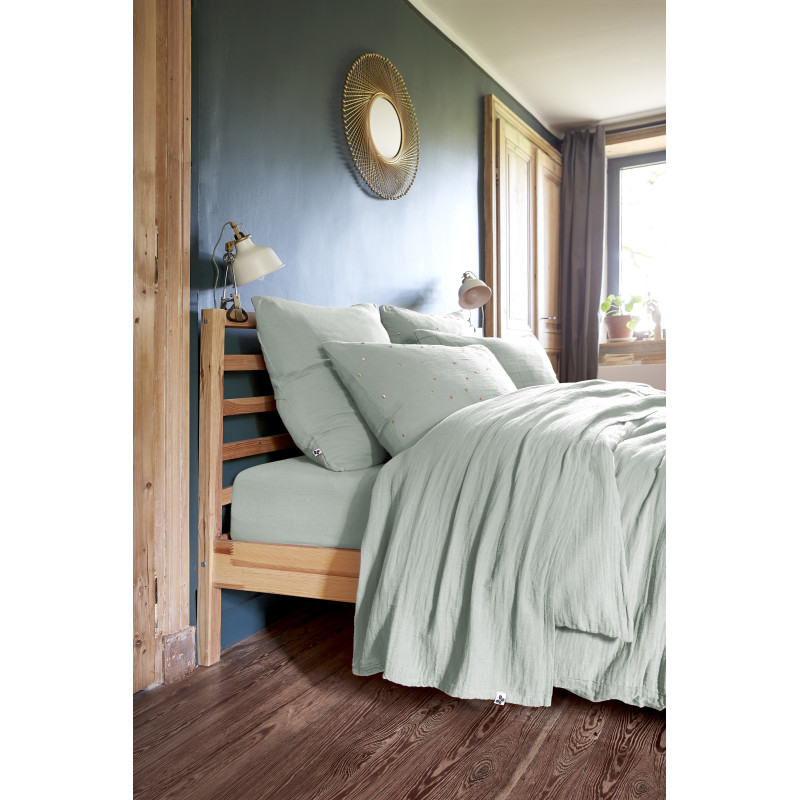 Cotton percale pillow case L'EFFET PAPILLON Blue