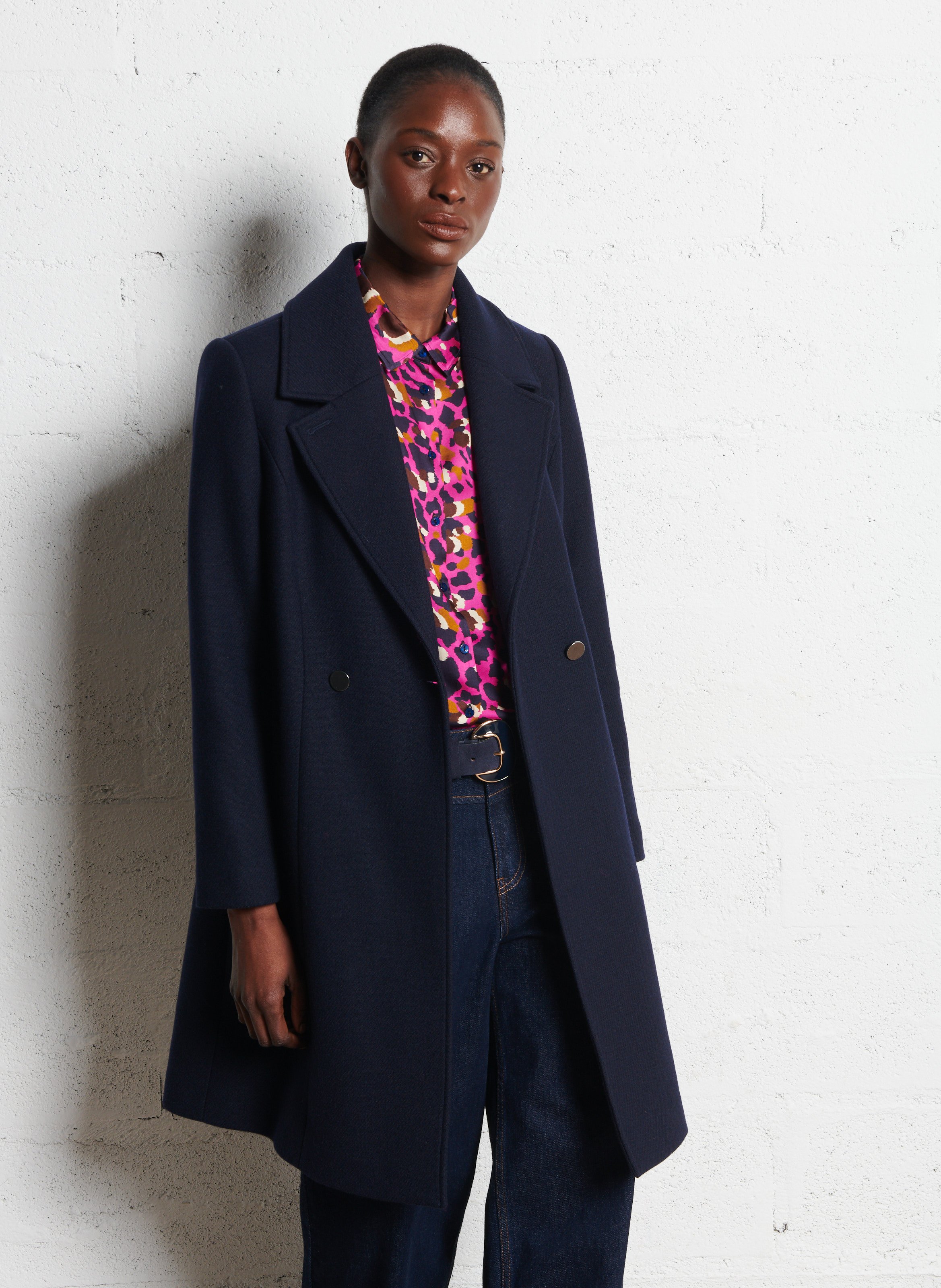 Manteau droit en coton mélangé ONE STEP Bleu