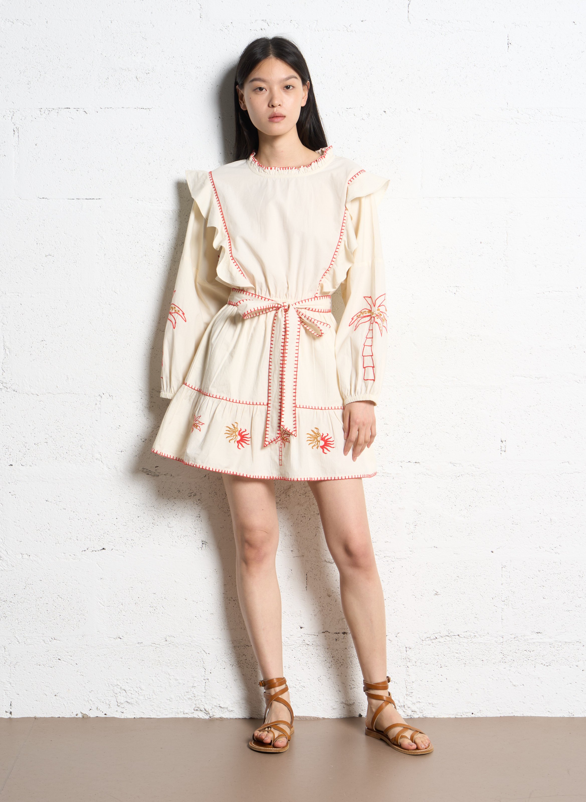 Short embroidered dress with ruffles NEVER FULLY DRESSED White