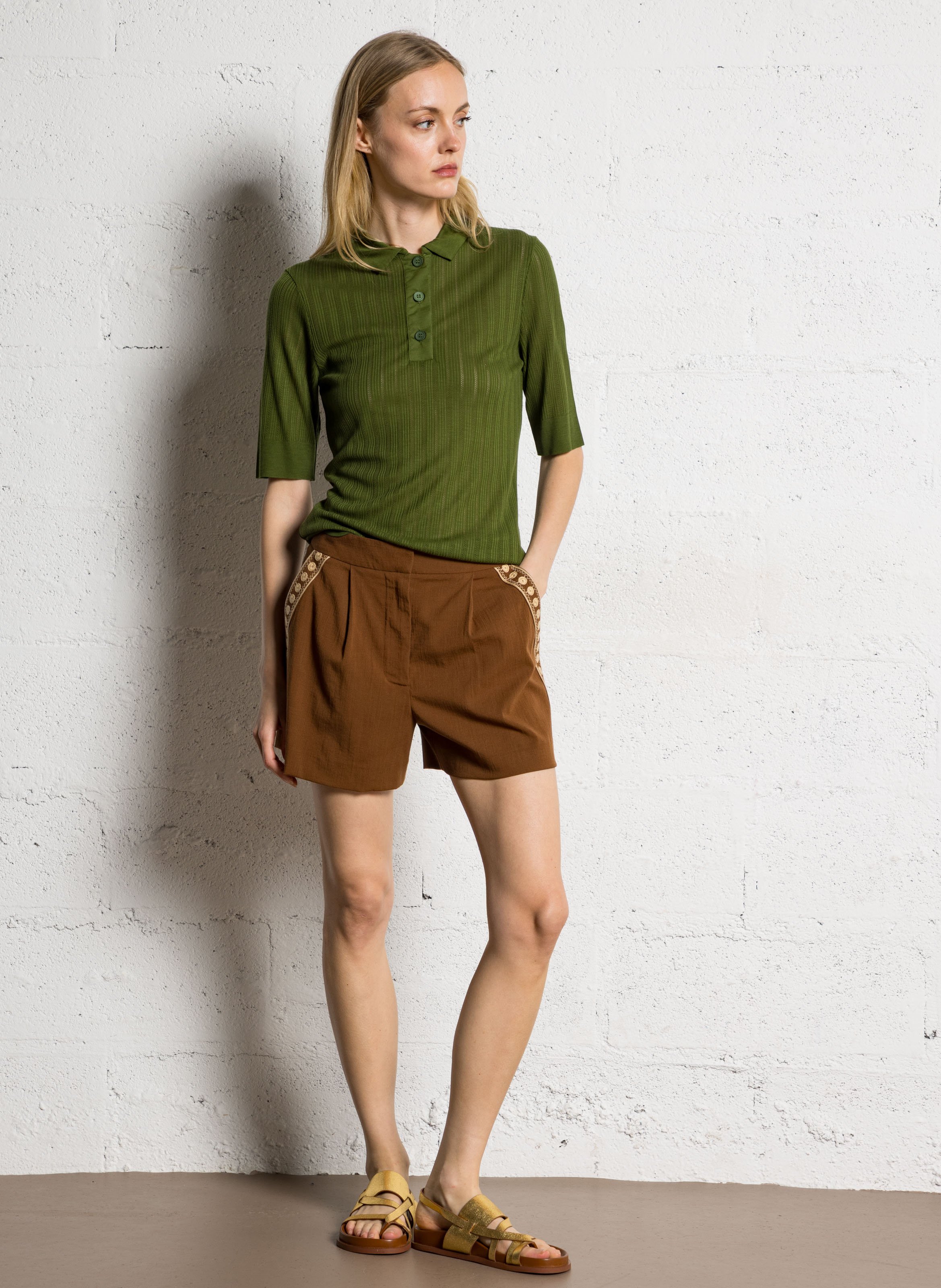 Ribbed short sleeve polo MAJESTIC FILATURES Green