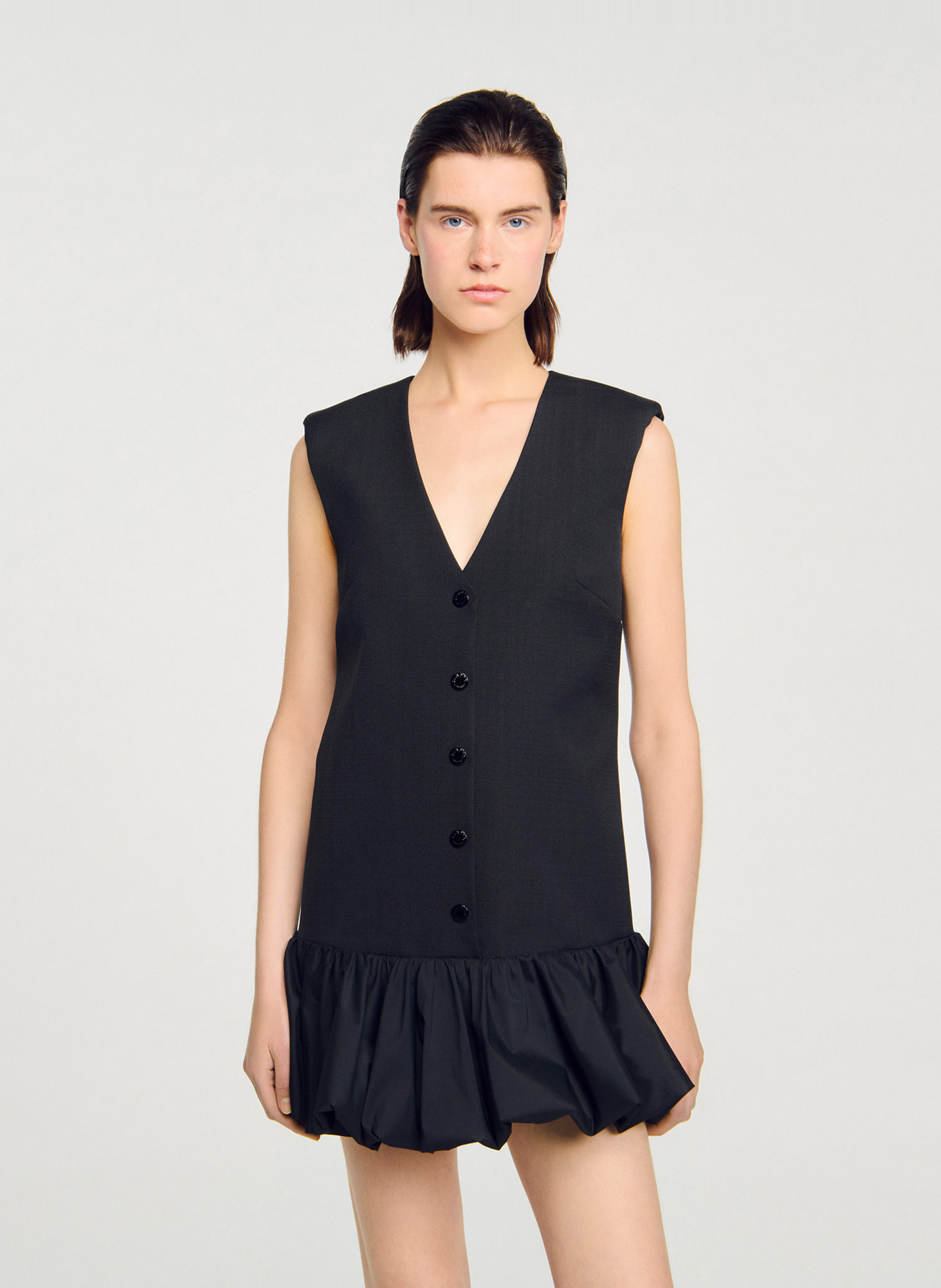 Robe col V sans manches unie SANDRO Noir